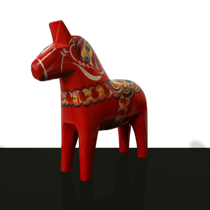 Nils Olsson Sveden - Cavallo Vintage in Legno Rosso Laccato e Dipinto