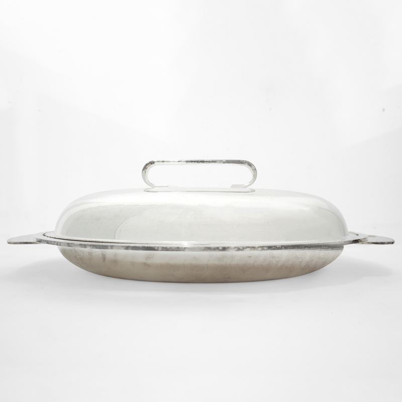 Legumiera in metallo silver plated con coperchio, cm 44x28
