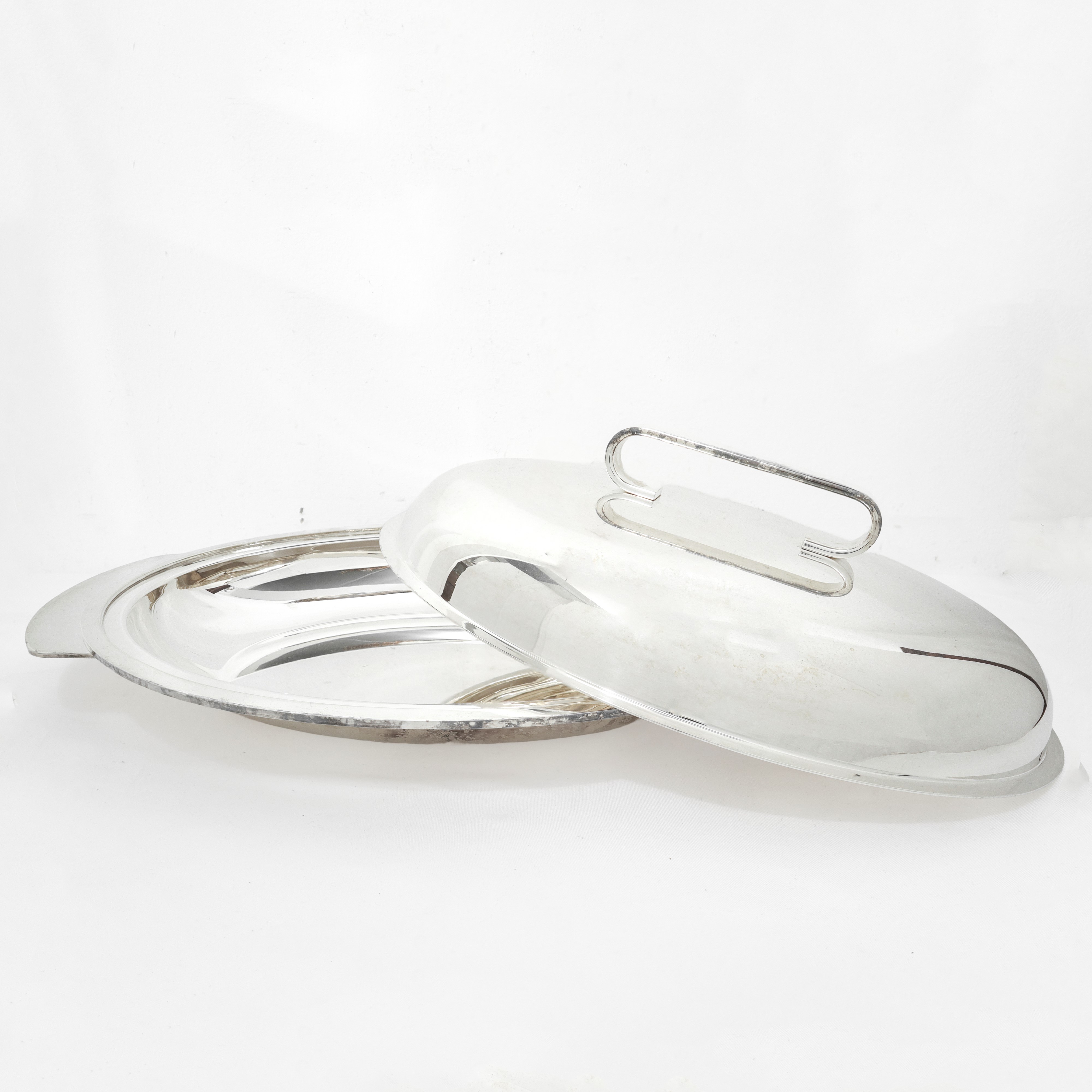 Legumiera in metallo silver plated con coperchio, cm 44x28