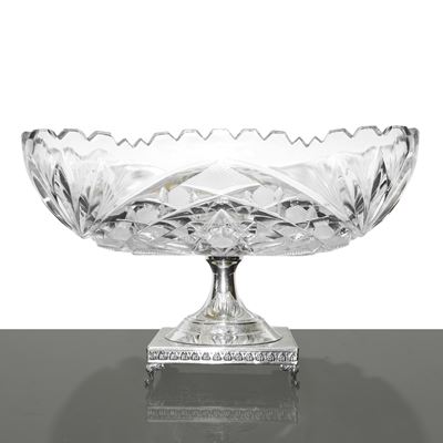 Alzata in Cristallo Intagliato con Stelle con Base in Argento 800 Stile Impero