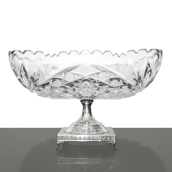 Crystal stand carved with stars with 800 silver base, empire style