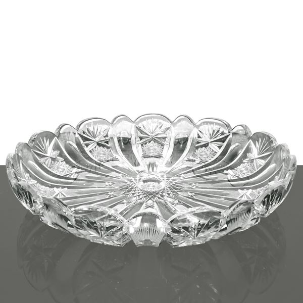 Bohemian crystal bowl carved with floral motifs