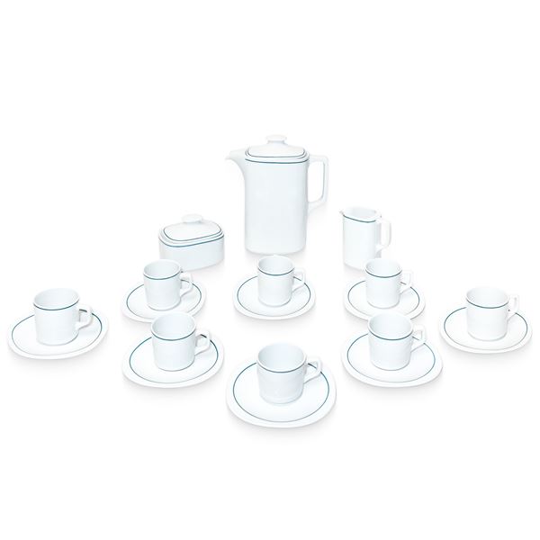 Bernardaud Limoges, France - Servizio da caffè stile decò bianco con bordo verde