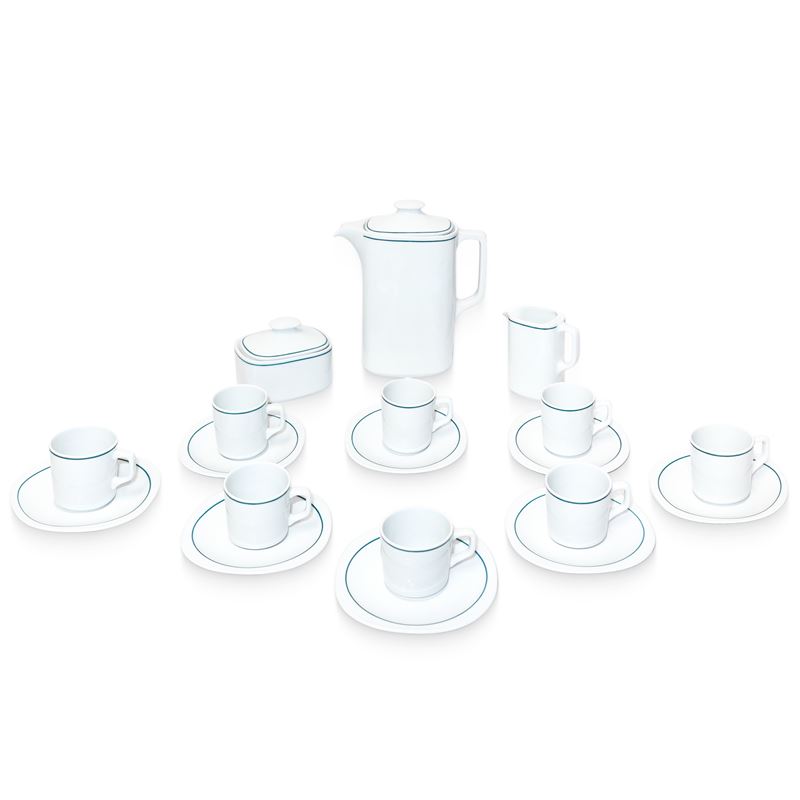 Bernardaud Limoges, France - Bernardaud, Servizio da caffè in stile Decò, bianco con bordo verde