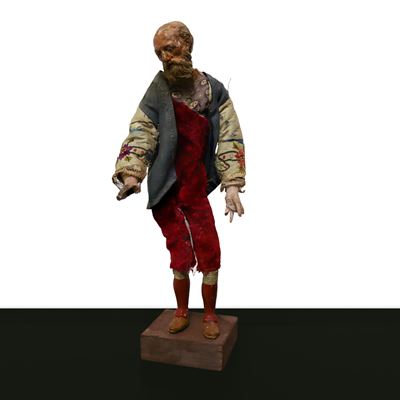 Pastore presepiale napoletano, terracotta e tessuto, altezza cm 36