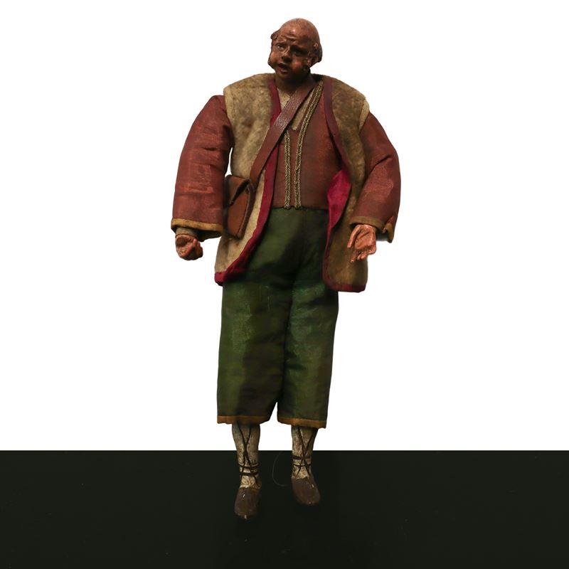 Pastore presepiale napoletano, terracotta e tessuto, h 24 cm