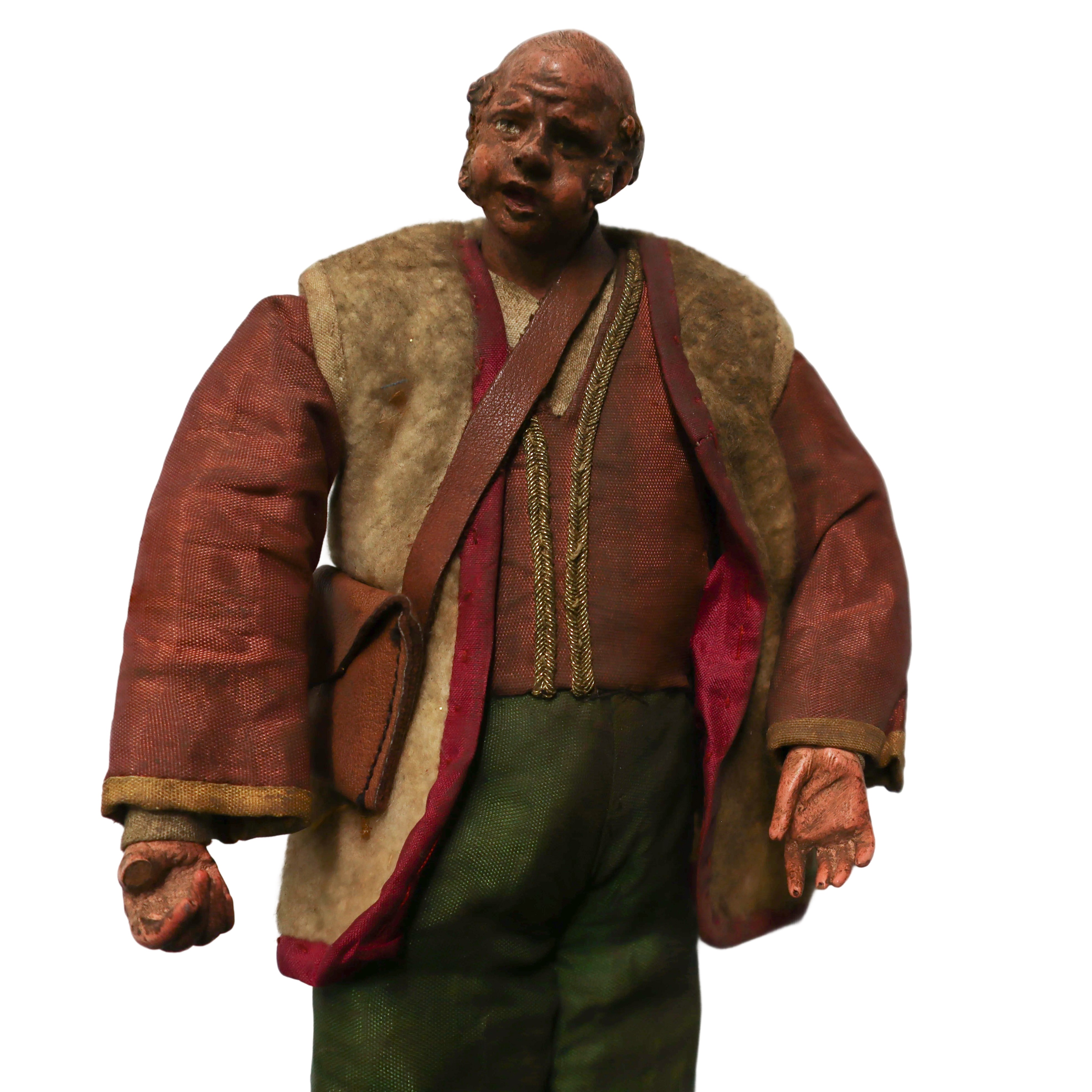 Pastore presepiale napoletano, terracotta e tessuto, h 24 cm