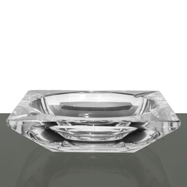 Val St.Lambert - Square crystal ashtray with circular interior