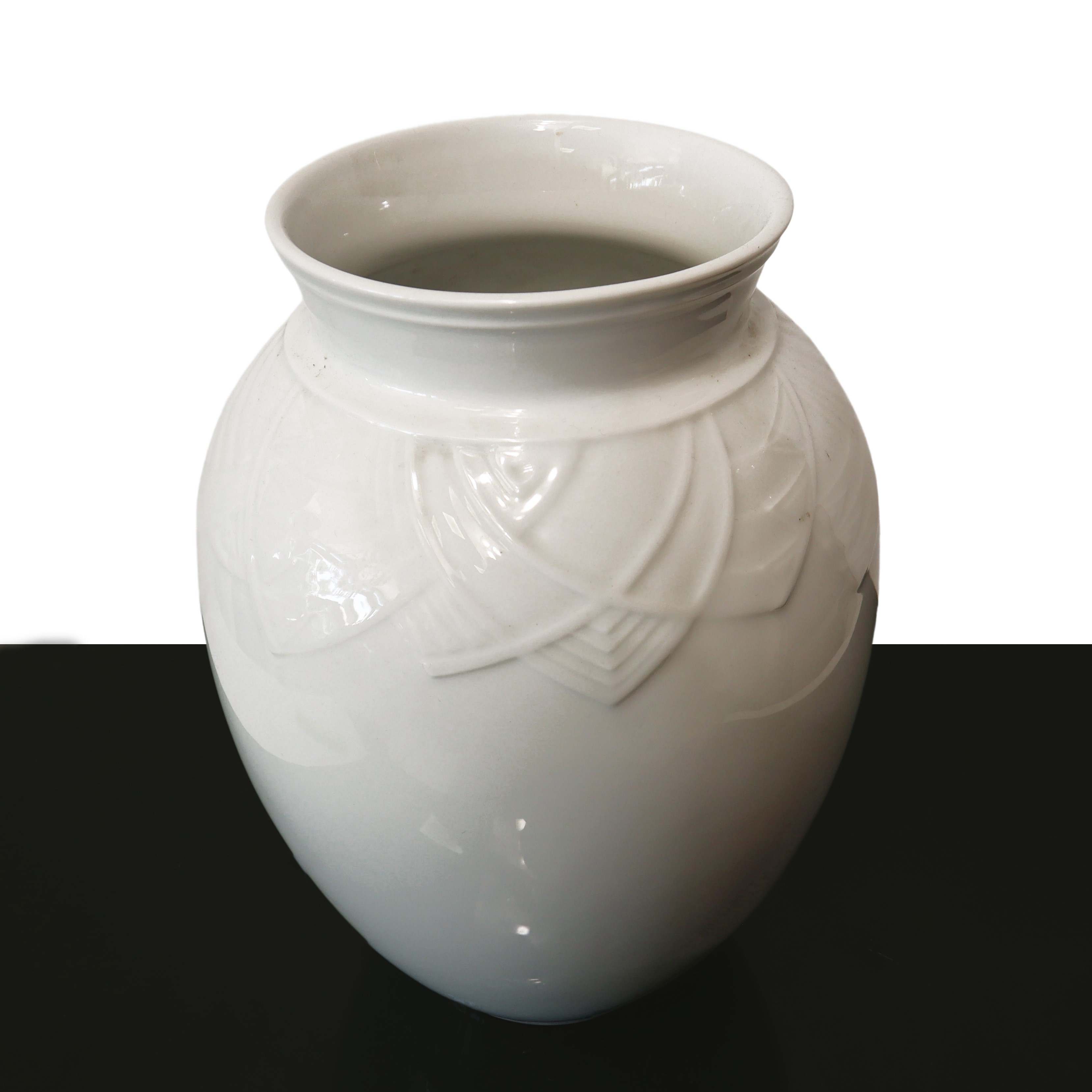 Hutschenreuther Germany - Vaso in Porcellana Bianca con Decoro in Rilievo Sotto il Collo