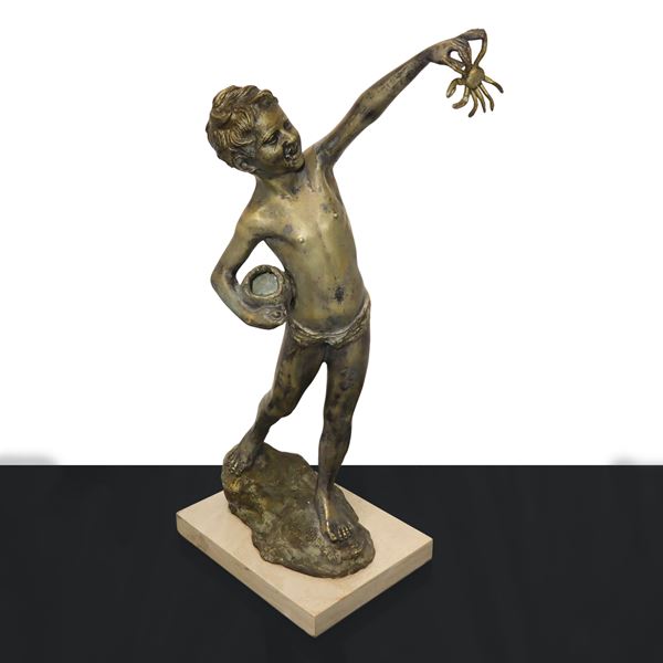 Giovanni De Martino - Boy with crab on marble base