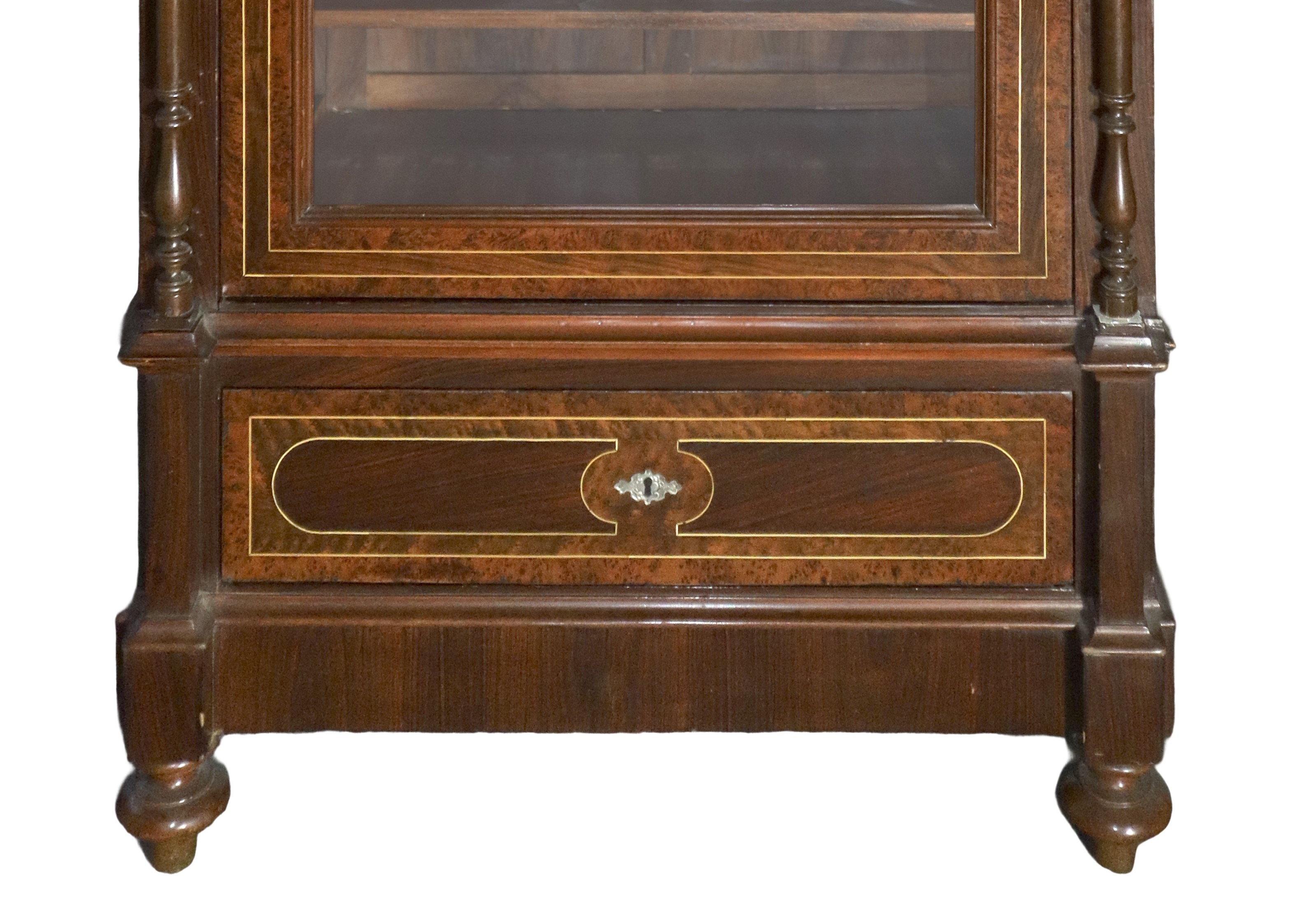 Credenza a Vetri in Palissandro,acero e Bosso con Colonnine ai Lati