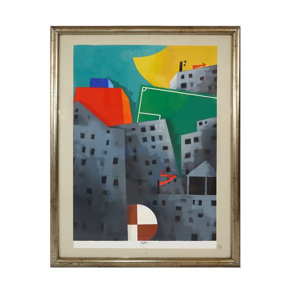 Emilio Tadini - Houses and soccer field