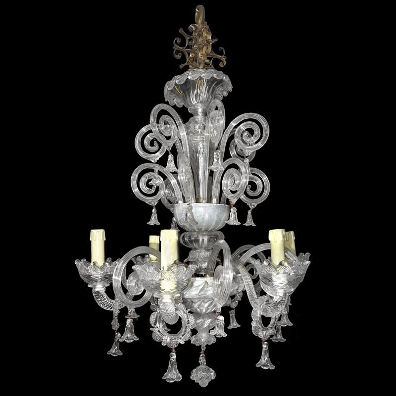 Lampadario a 6 luci IN VETRO DI MURANO CAREZZONICO BIANCO A 6 luci