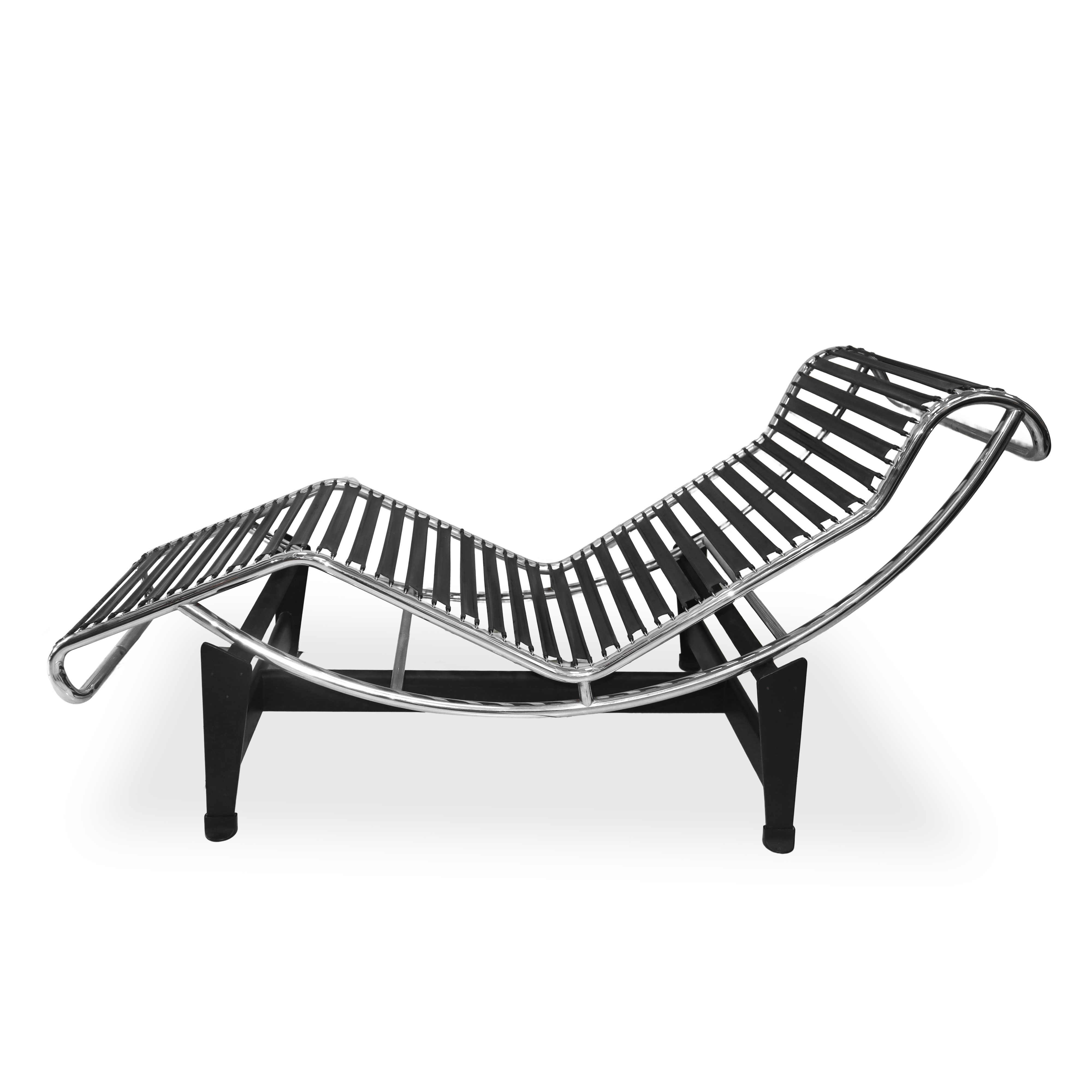 Le Corbusier per Cassina - Chaise-longue Lc4 con Culla in Acciaio Cromato Lucido Piedistallo Nero...