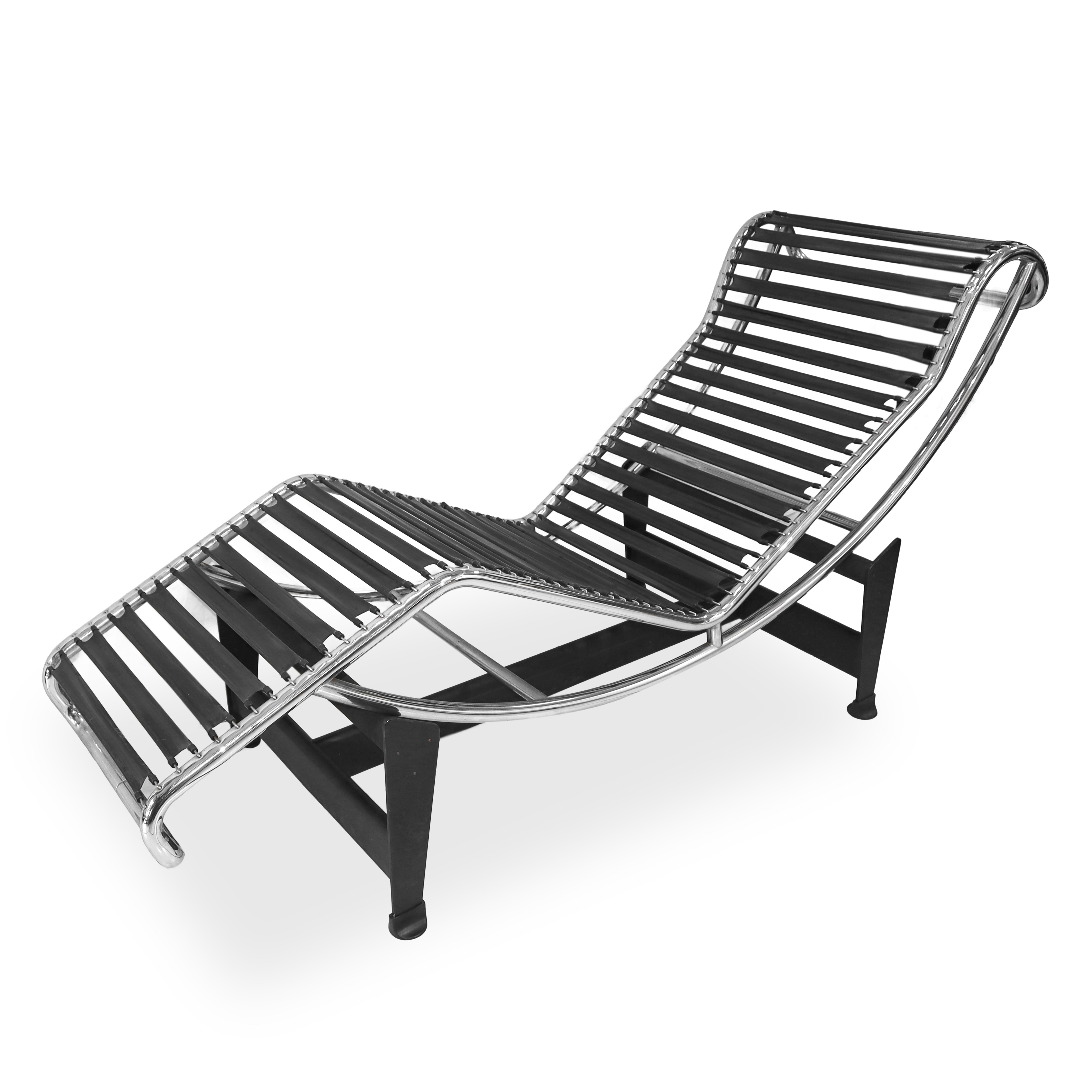 Le Corbusier per Cassina - Chaise-longue Lc4 con Culla in Acciaio Cromato Lucido Piedistallo Nero...