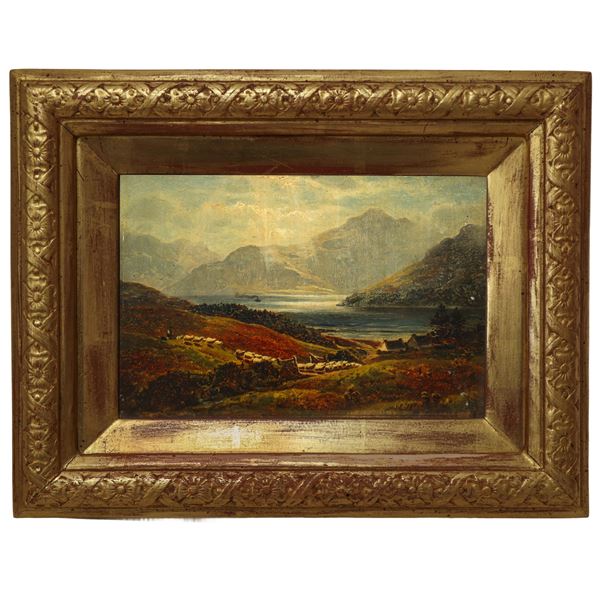 William  Davies - Mountain landscape with lake and animals