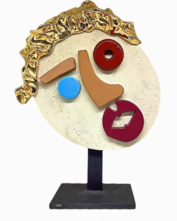 Enrico Baj - Enrico Baj (Milan, October 31, 1924 - Vergiate, June 16, 2003), polychrome ceramic sculpture "The favorite of the president." Cm 39x29