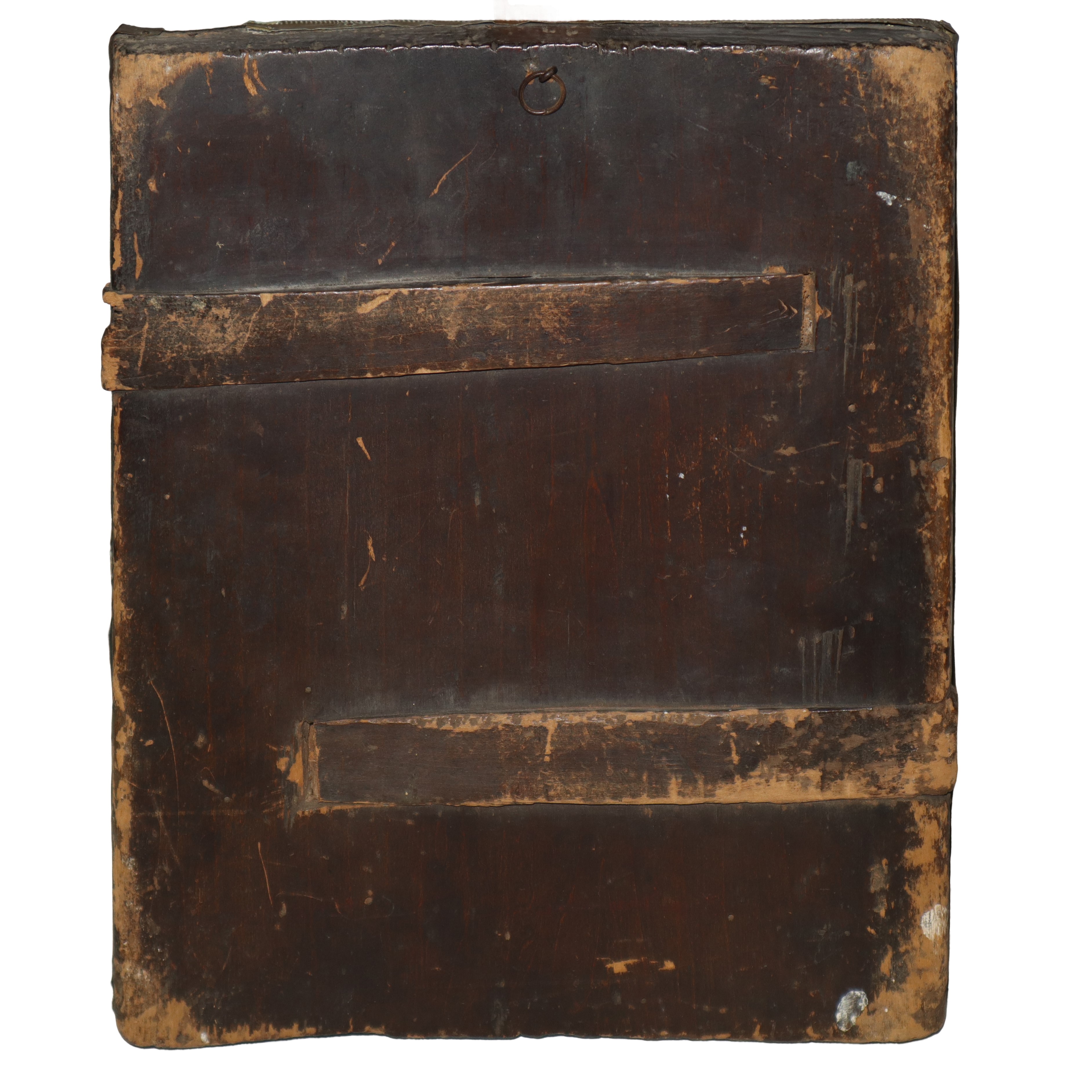 Icona russa con santi in preghiera con cornice in ottone bulinato e sbalzato