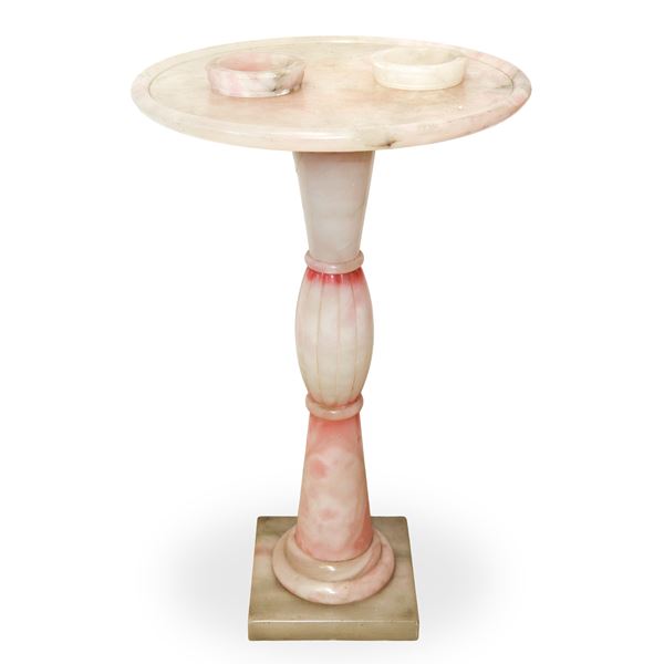 Pink alabaster table with two ashtrays