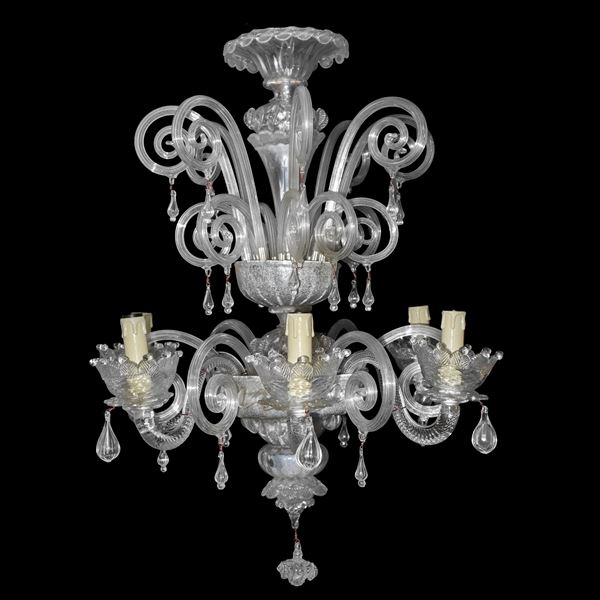 6 LIGHT CHANDELIER IN MURANO GLASS CAREZZONICO WHITE 6 LIGHTS