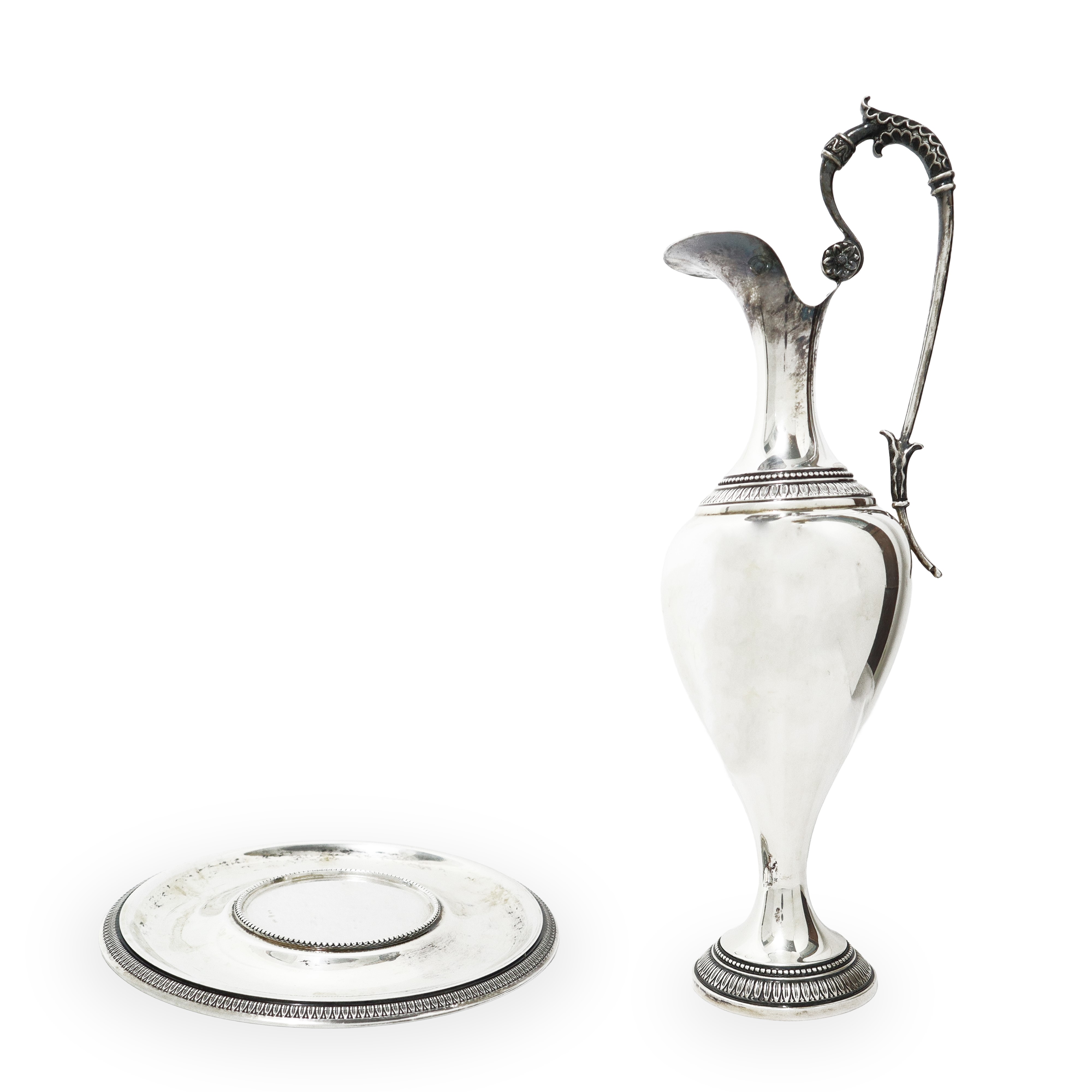 Anfora con vassoio stile impero in argento 800