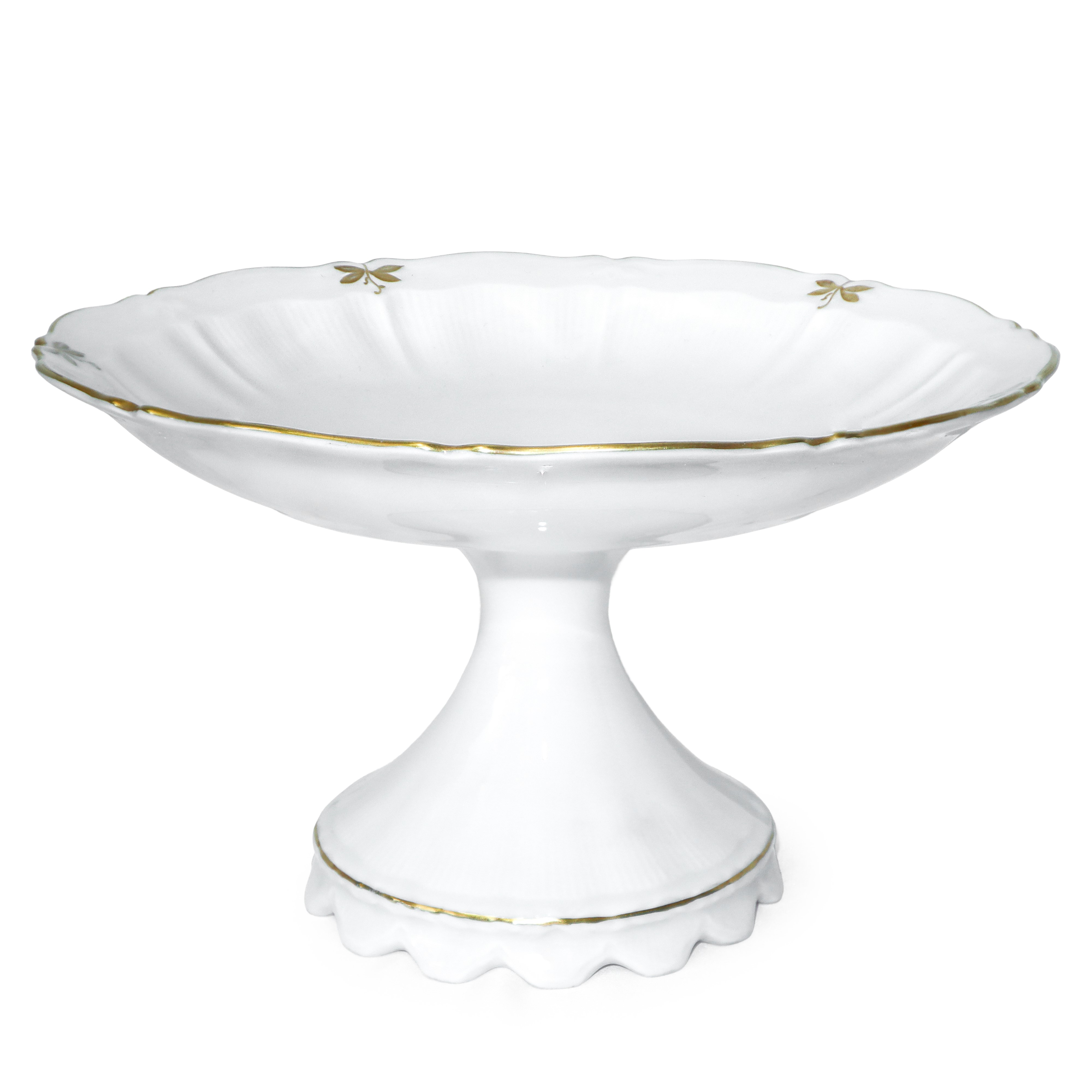 Servizio di piatti da 12 bianco con perfilo dorato e decoro a foglie dorato