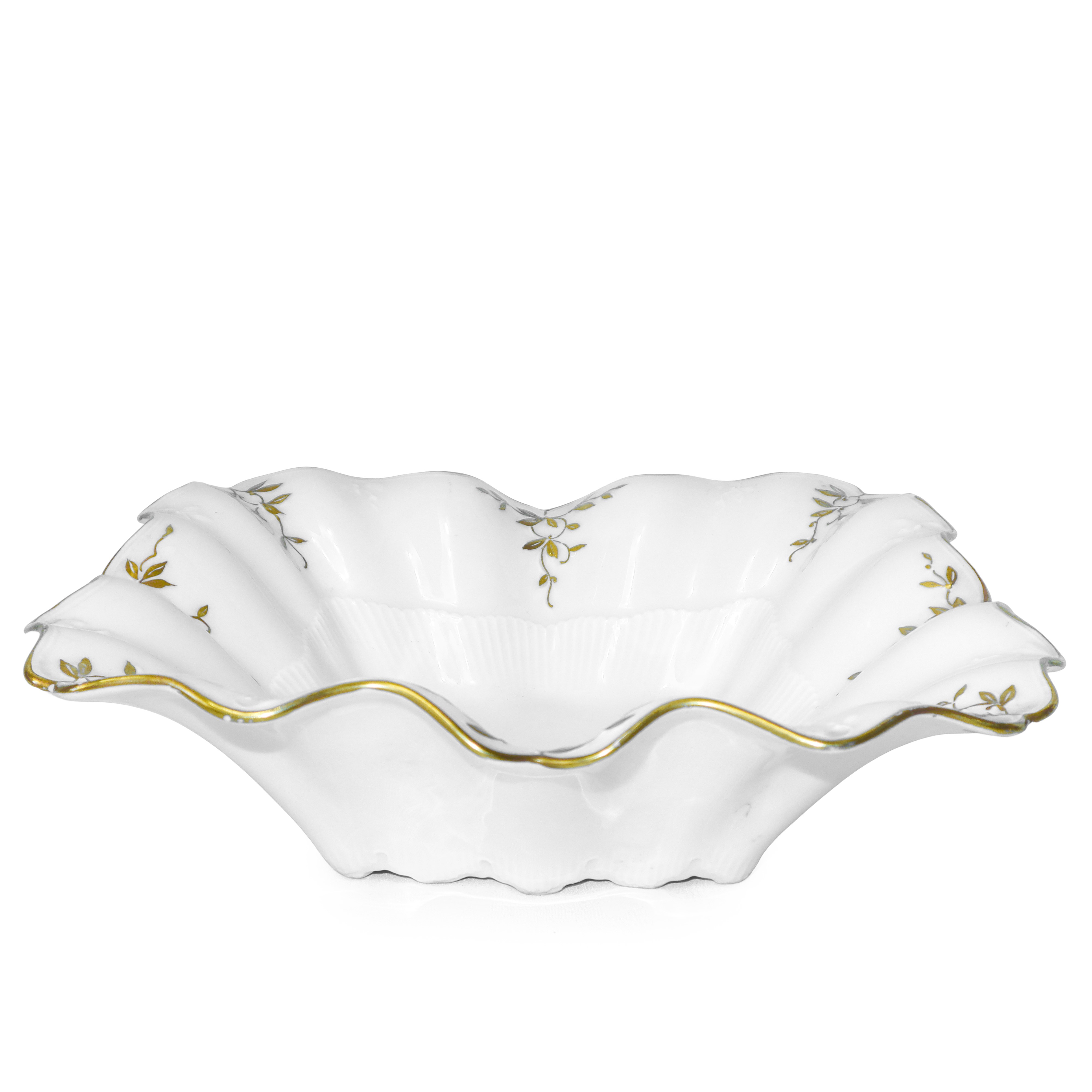 Servizio di piatti da 12 bianco con perfilo dorato e decoro a foglie dorato