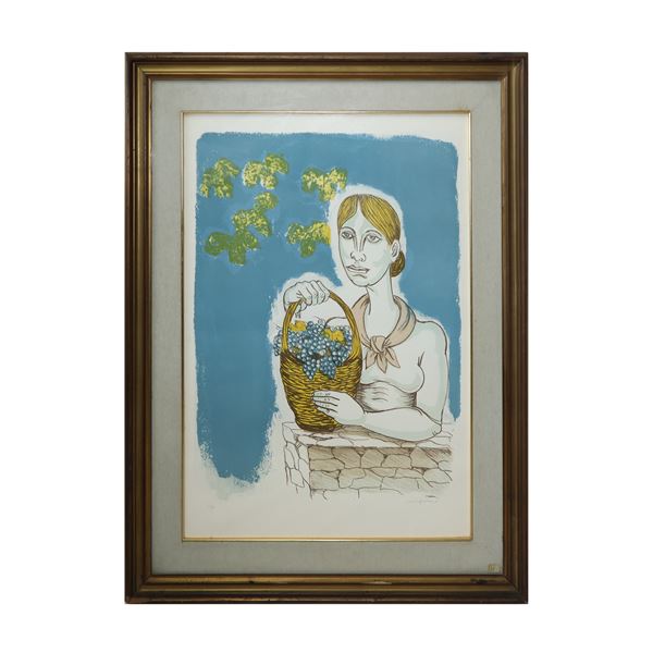 Giuseppe Migneco - Donna con cesto d'uva