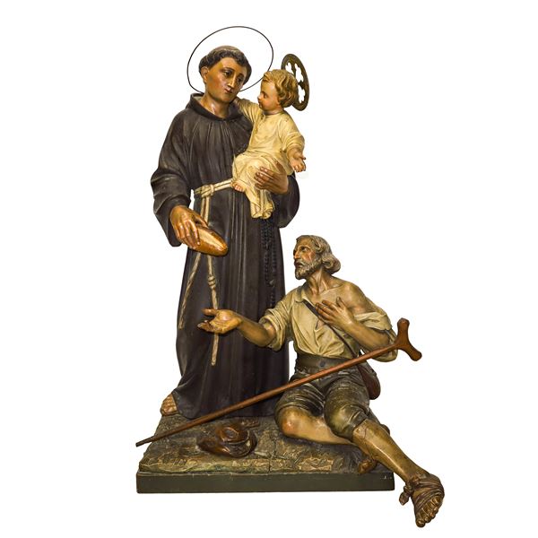 Sant'Antonio da Padova con Gesu' Bambino offre il pane a un mendicante