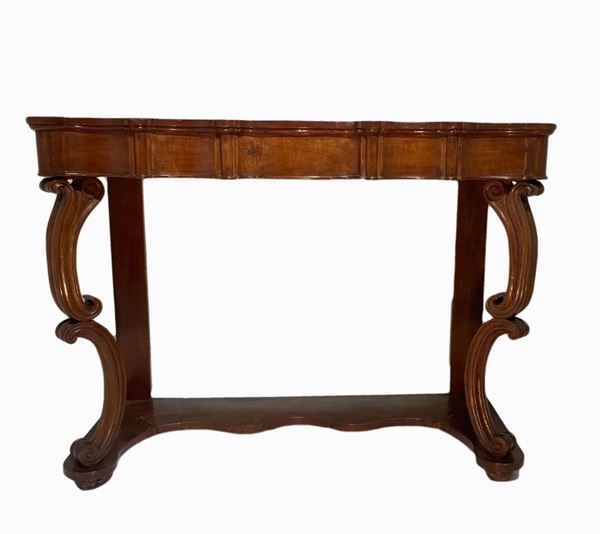 Consolle in legno di mogano. XIX secolo. Sicilia. H cm 100. Cm 130x60
