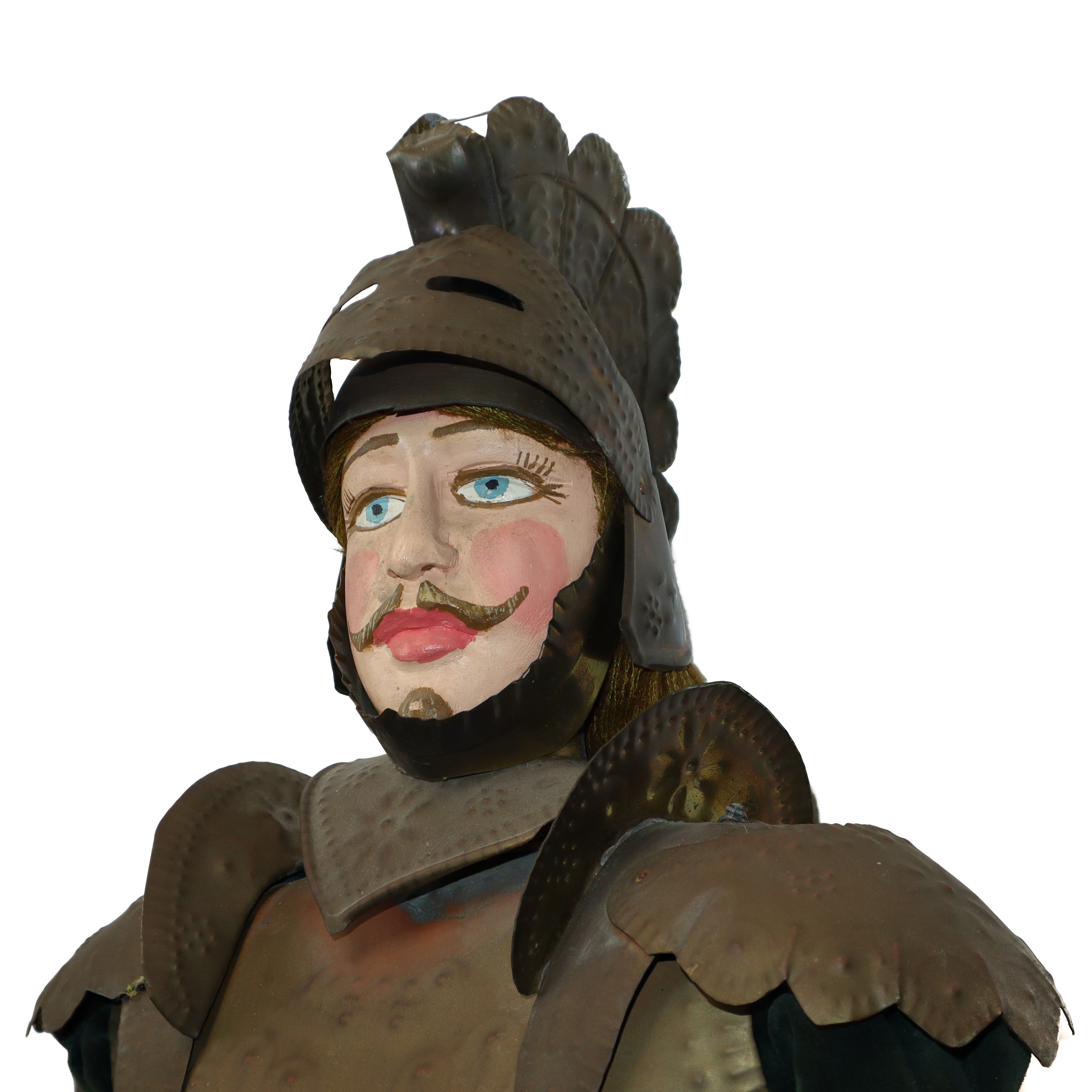 Pupo siciliano con armatura in metallo bronzata e indumenti in velluto verde