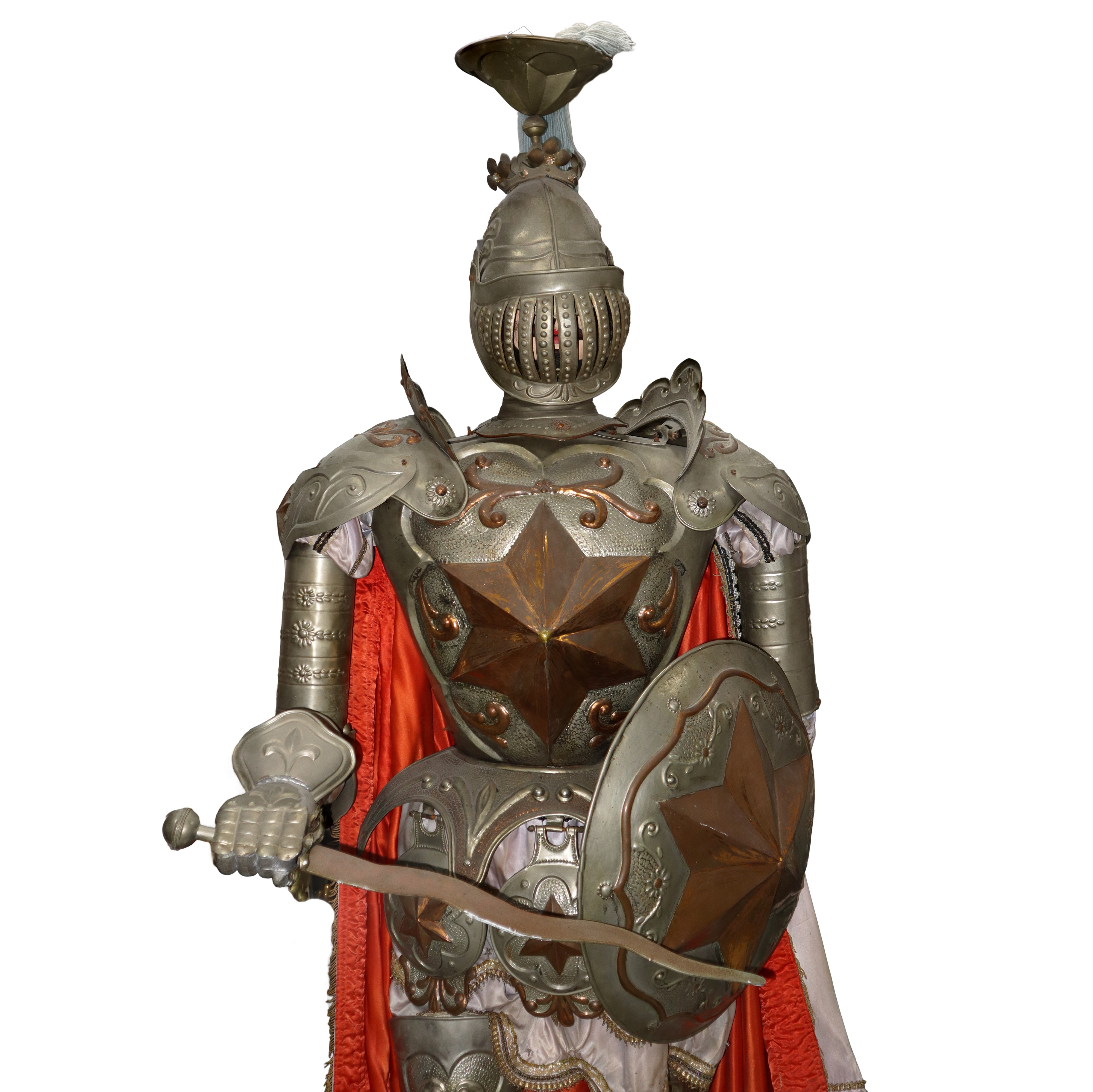 Erminio della stella d'oro: pupo siciliano di grandi dimensioni con armatura argentata e indument...