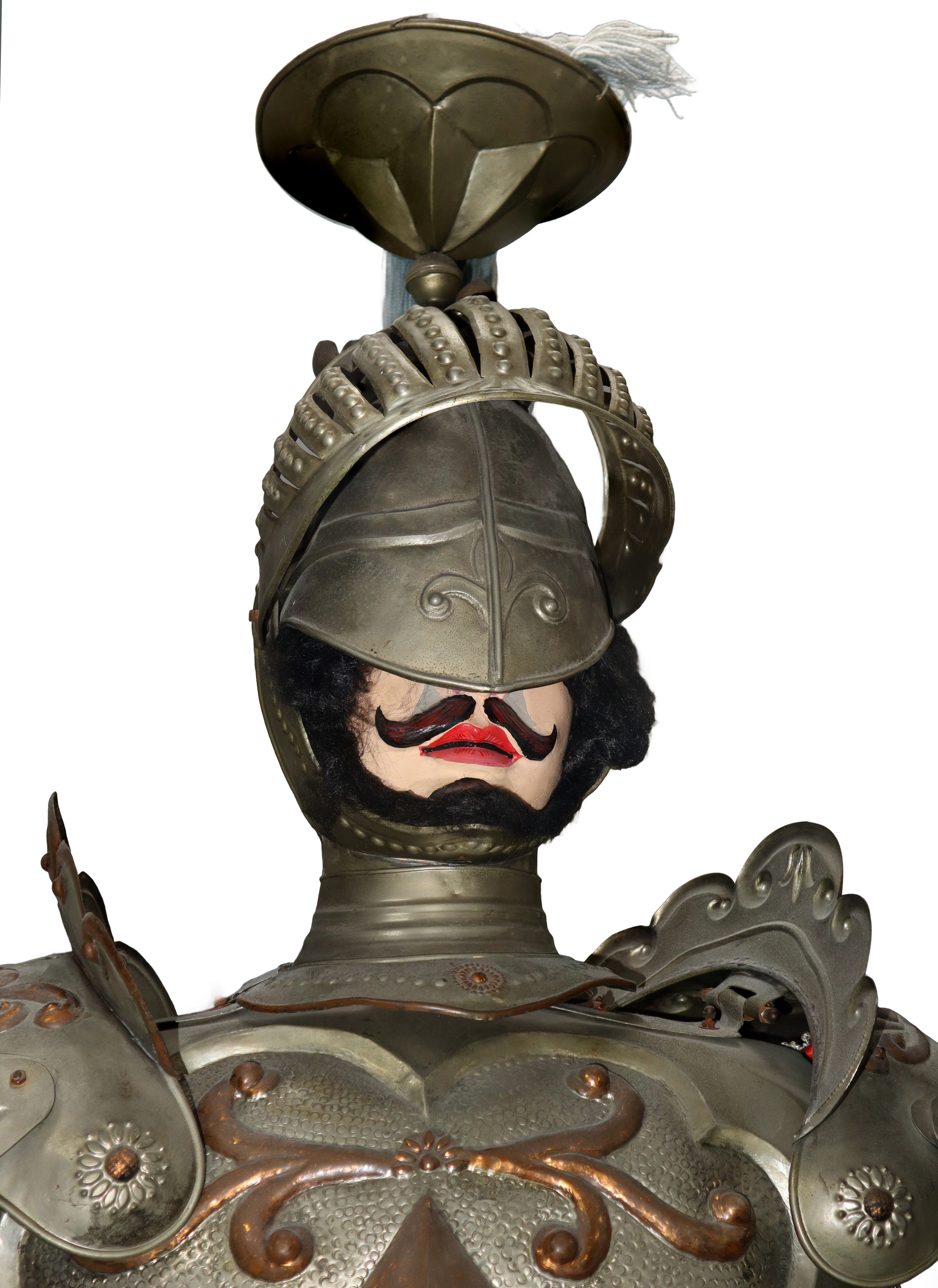 Erminio della stella d'oro: pupo siciliano di grandi dimensioni con armatura argentata e indument...