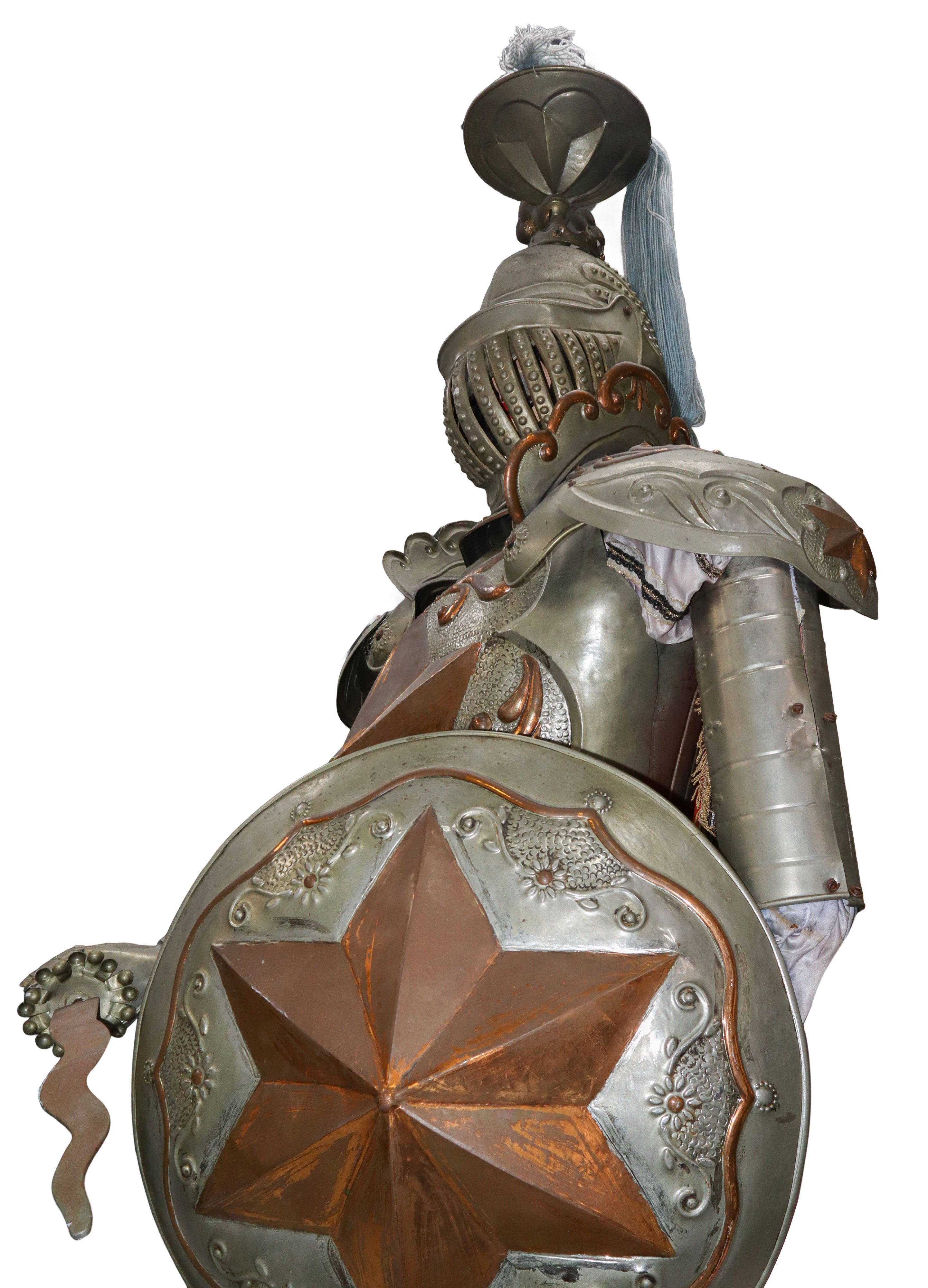 Erminio della stella d'oro: pupo siciliano di grandi dimensioni con armatura argentata e indument...