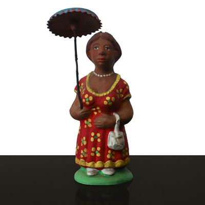 Fischietto a guisa di signora con ombrello, h 14 cm