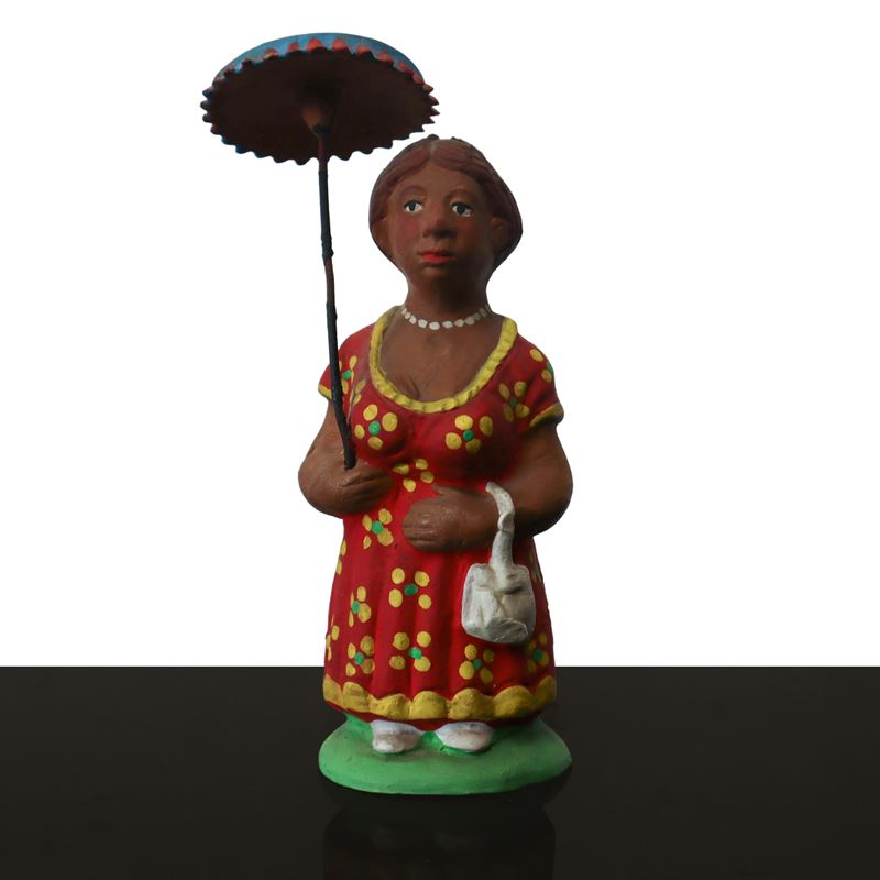 Fischietto a guisa di signora con ombrello, h 14 cm
