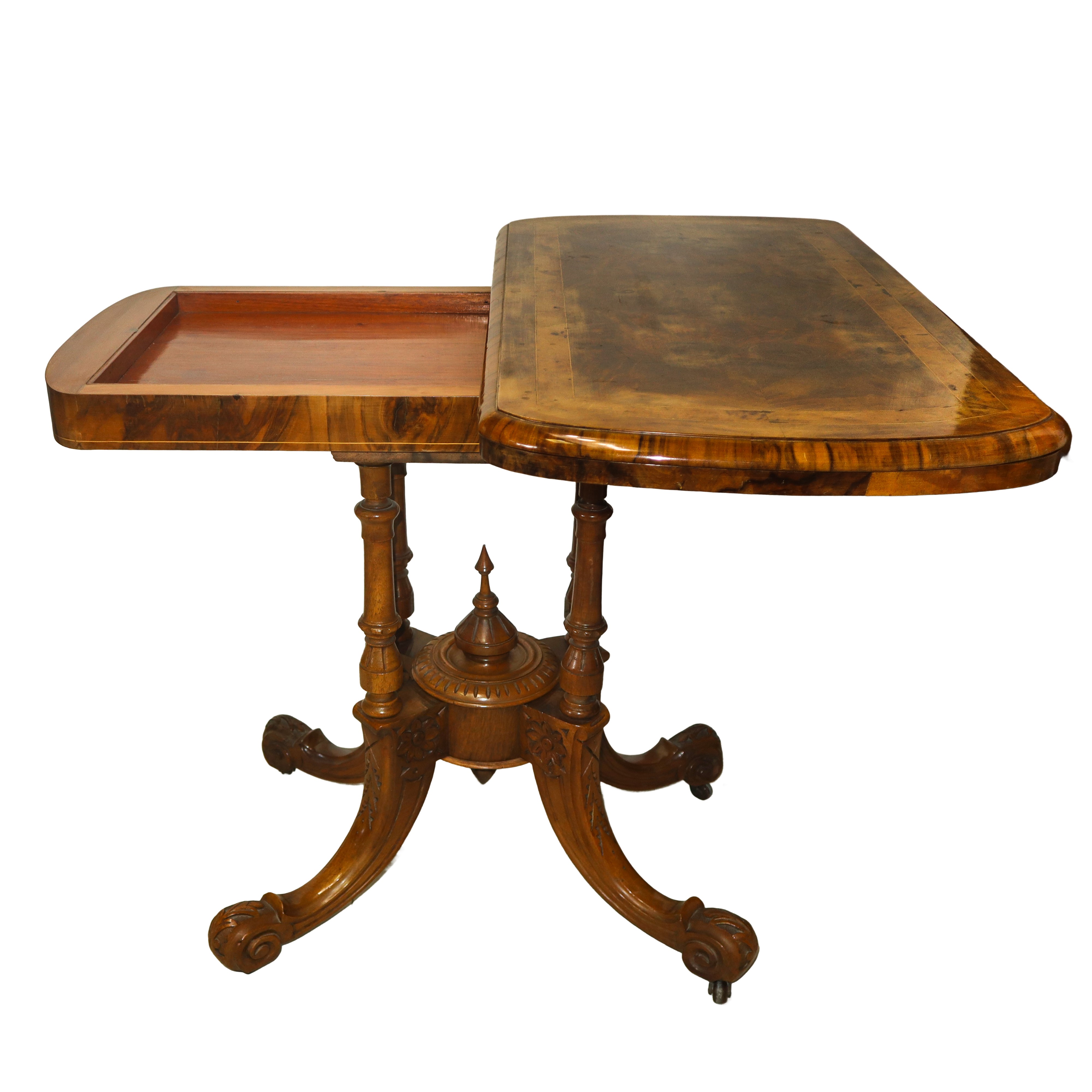 Tavolo da gioco in legno e radica di noce, Inghilterra XIX secolo, h cm 75x91