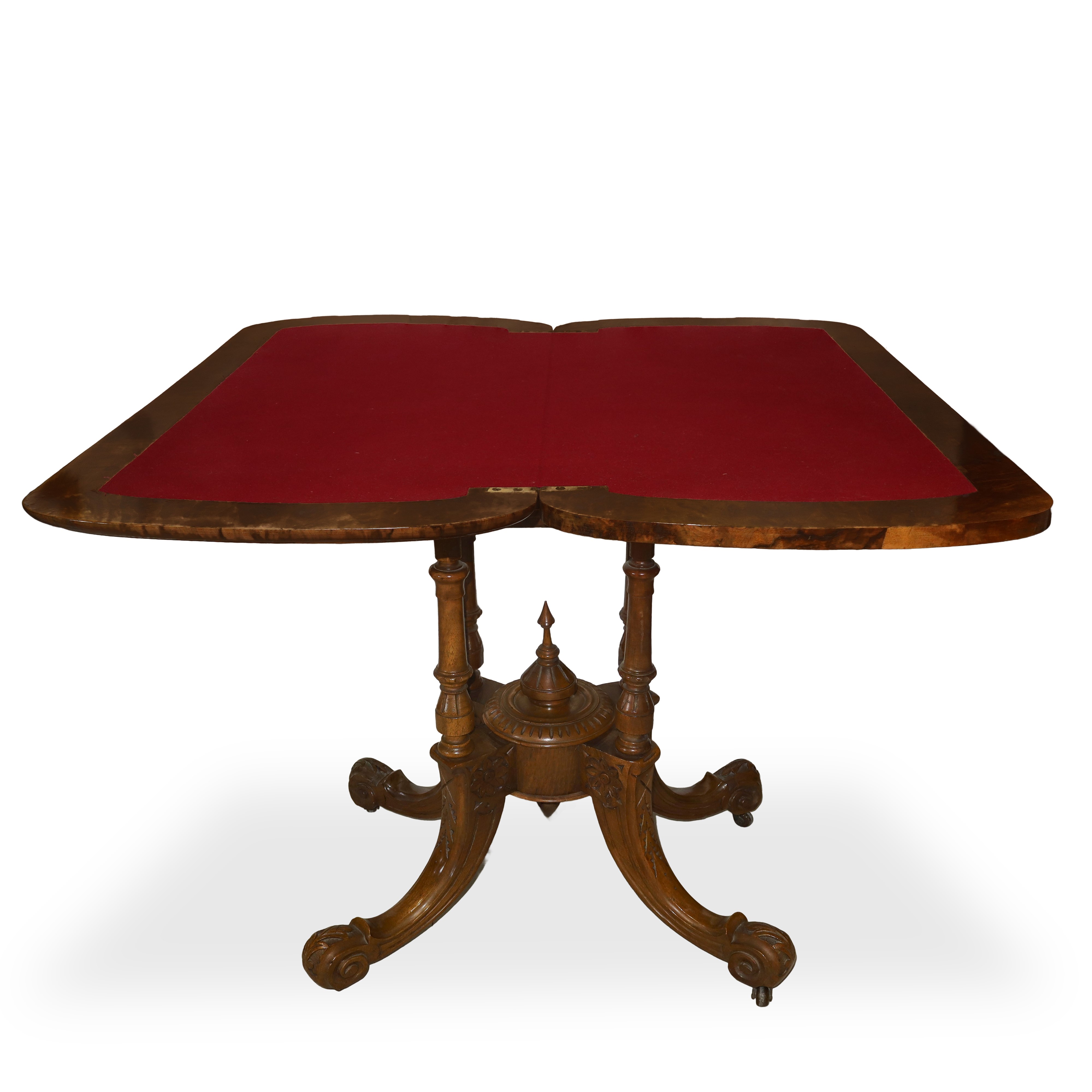 Tavolo da gioco in legno e radica di noce, Inghilterra XIX secolo, h cm 75x91