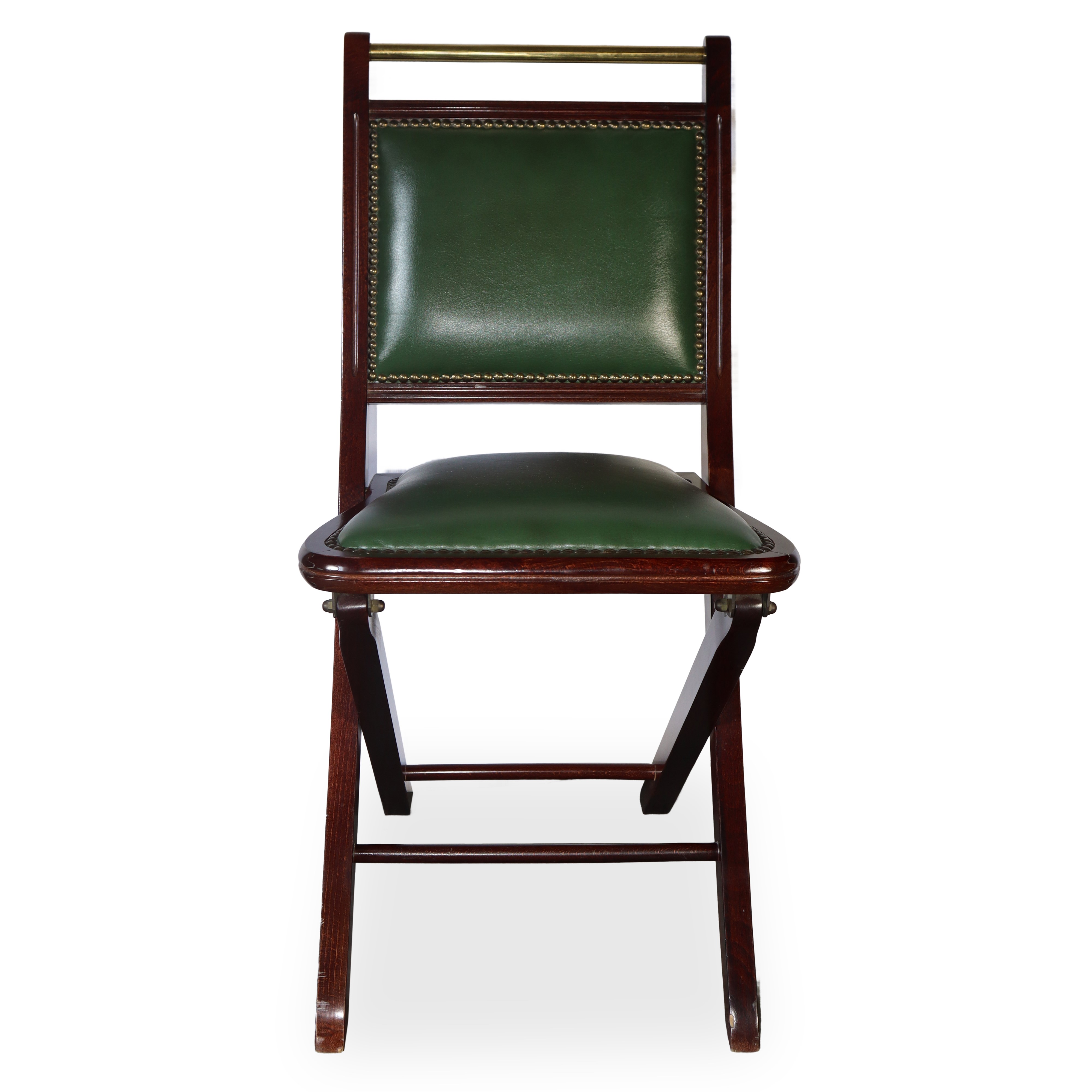 N°4 sedie pieghevoli in pelle verde e ottone