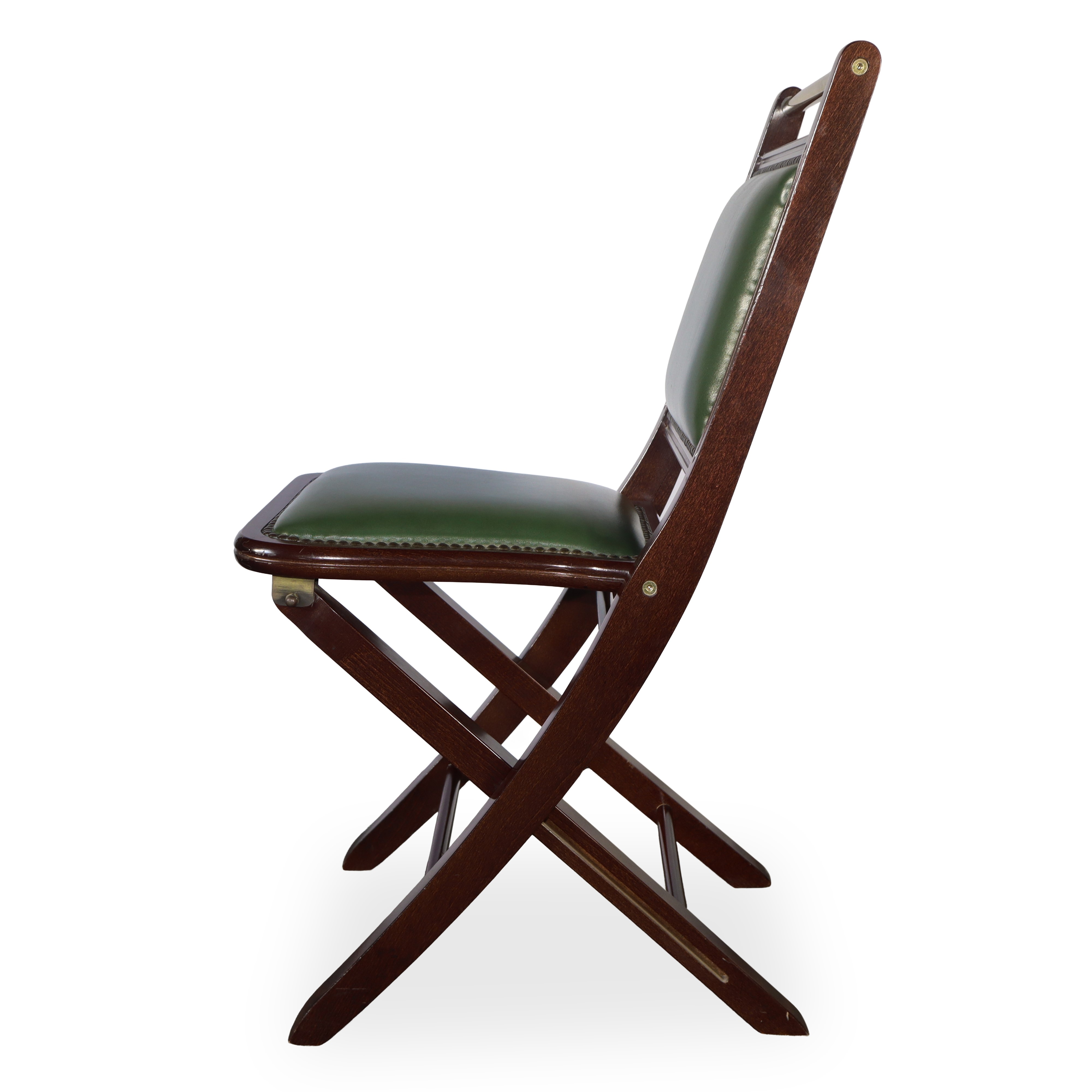 N°4 sedie pieghevoli in pelle verde e ottone