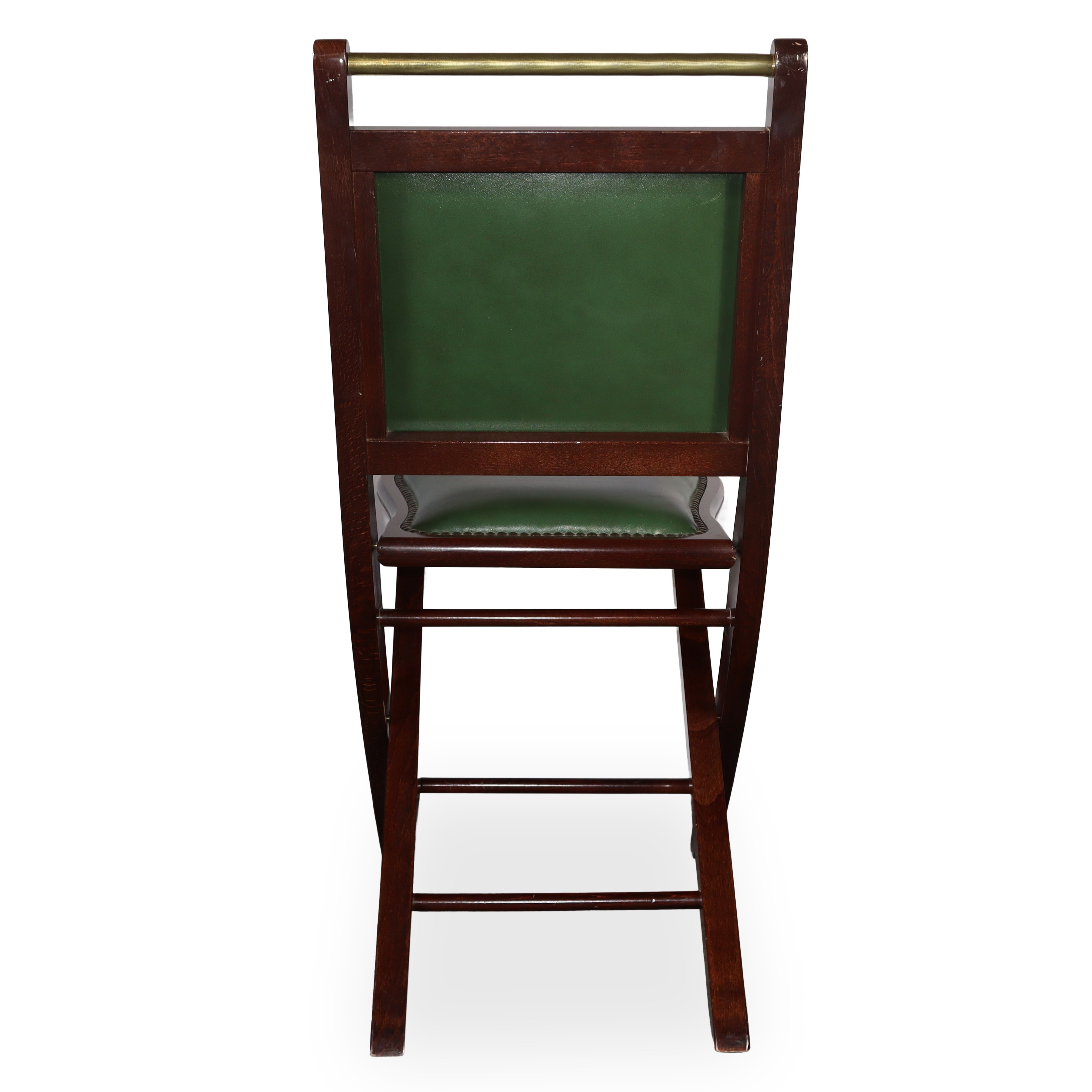 N°4 sedie pieghevoli in pelle verde e ottone