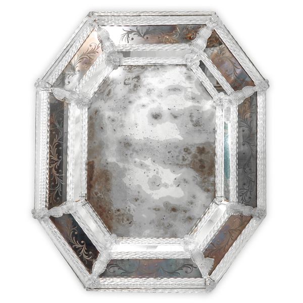 Murano glass mirror with floral decorations