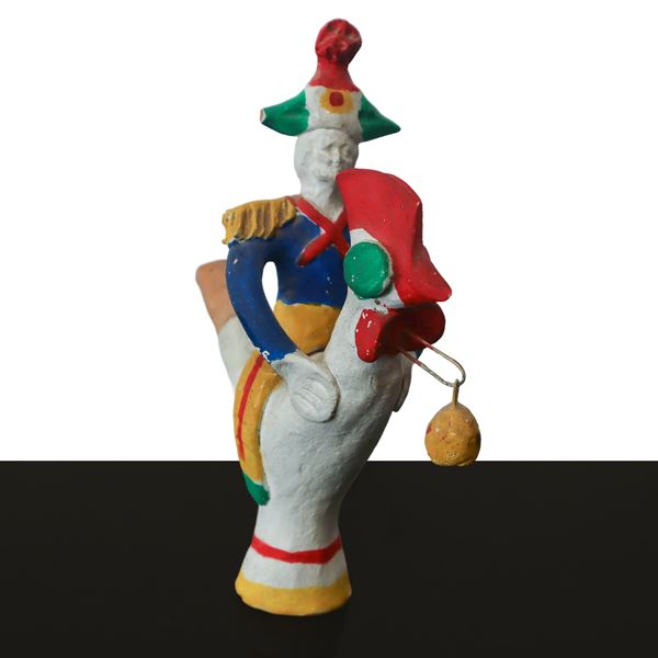 Niglio Ceramiche - Polychrome whistle in the shape of a soldier on a hen