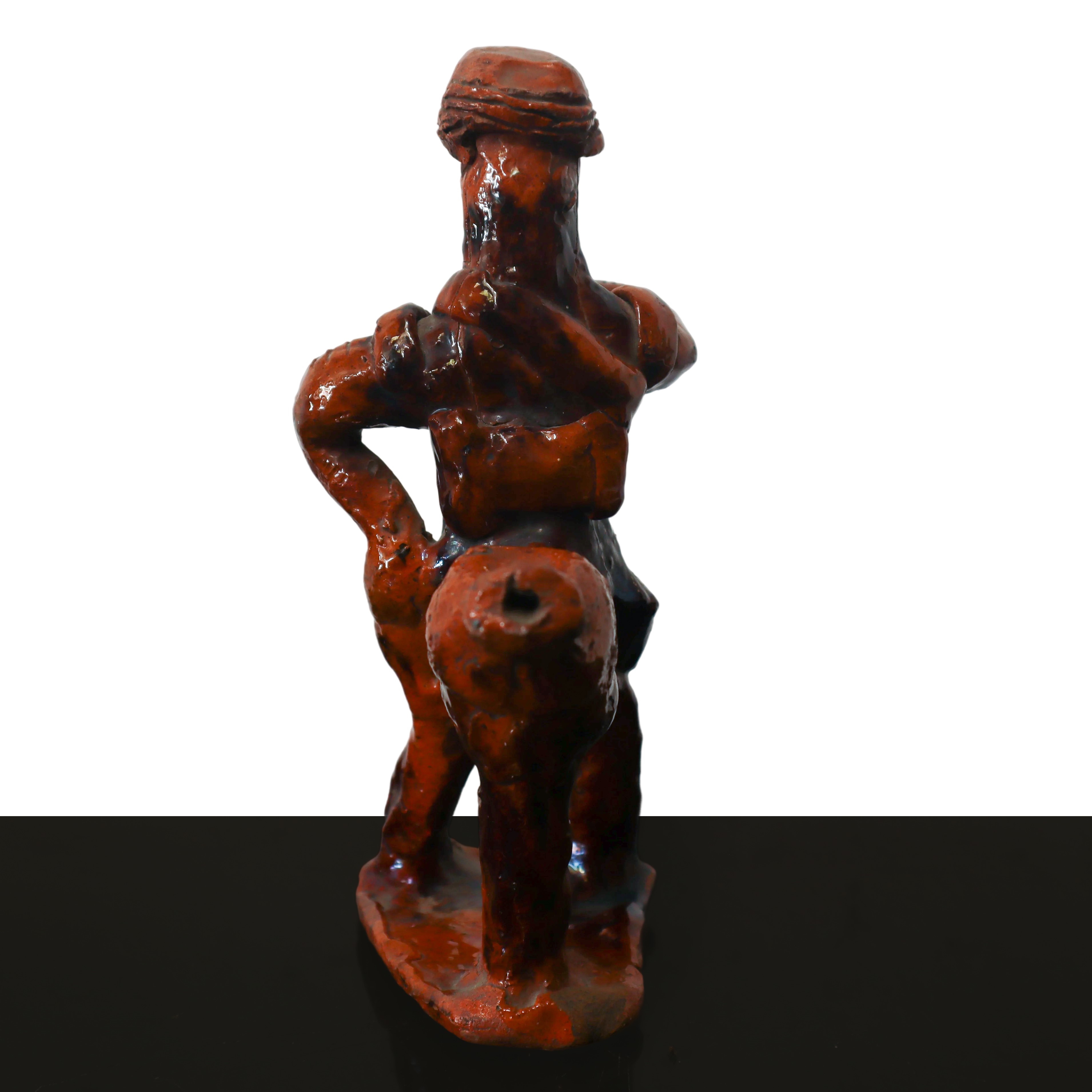 Fischietto a guisa di uomo a cavallo, ceramica, h 17.5 cm