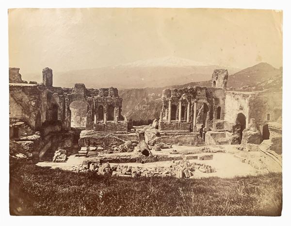 Wilhelm von Gloeden (1856-1931), albumin photos depicting greek theater of Taormina. Numbered 2298 and hallmarked on the back. Cm 17x22

"Wilhelm Von Gloeden was a German-born photographer who spent most of his life in Sicily, specifically in Taormina, a city that he chose as a second home. It was the youth health issues to take in the peninsula. Specifically, the choice of Taormina is linked dreamy ideal of Sicily that the photographer releases in his pictures through the choice of models dre