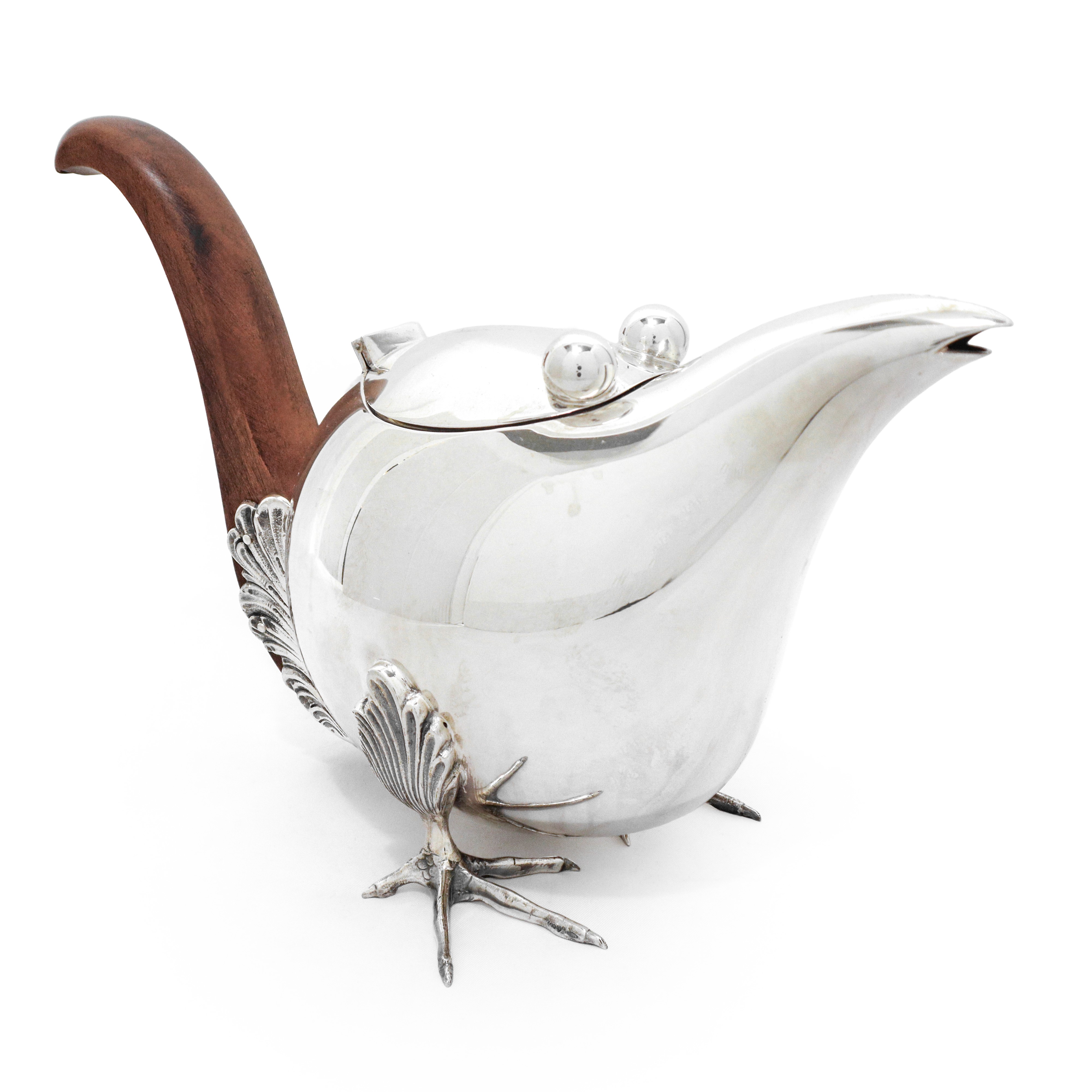 Servizo da te e caffè in argento 800 con fattezze di volatili