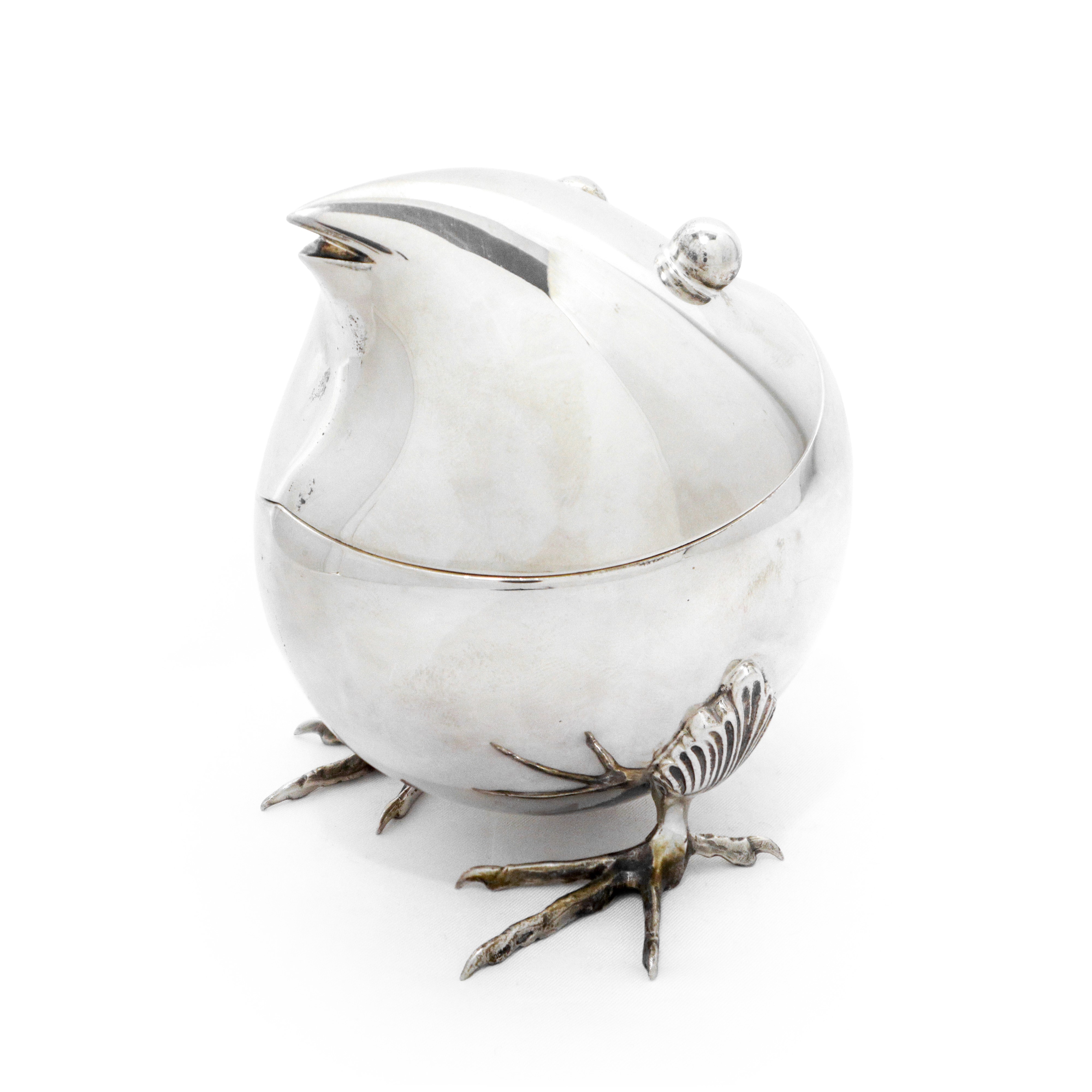 Servizo da te e caffè in argento 800 con fattezze di volatili