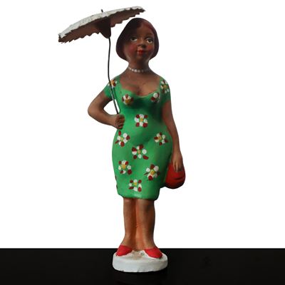 T. Gara, Fischietto a guisa di donna con ombrello, ceramica, 1985