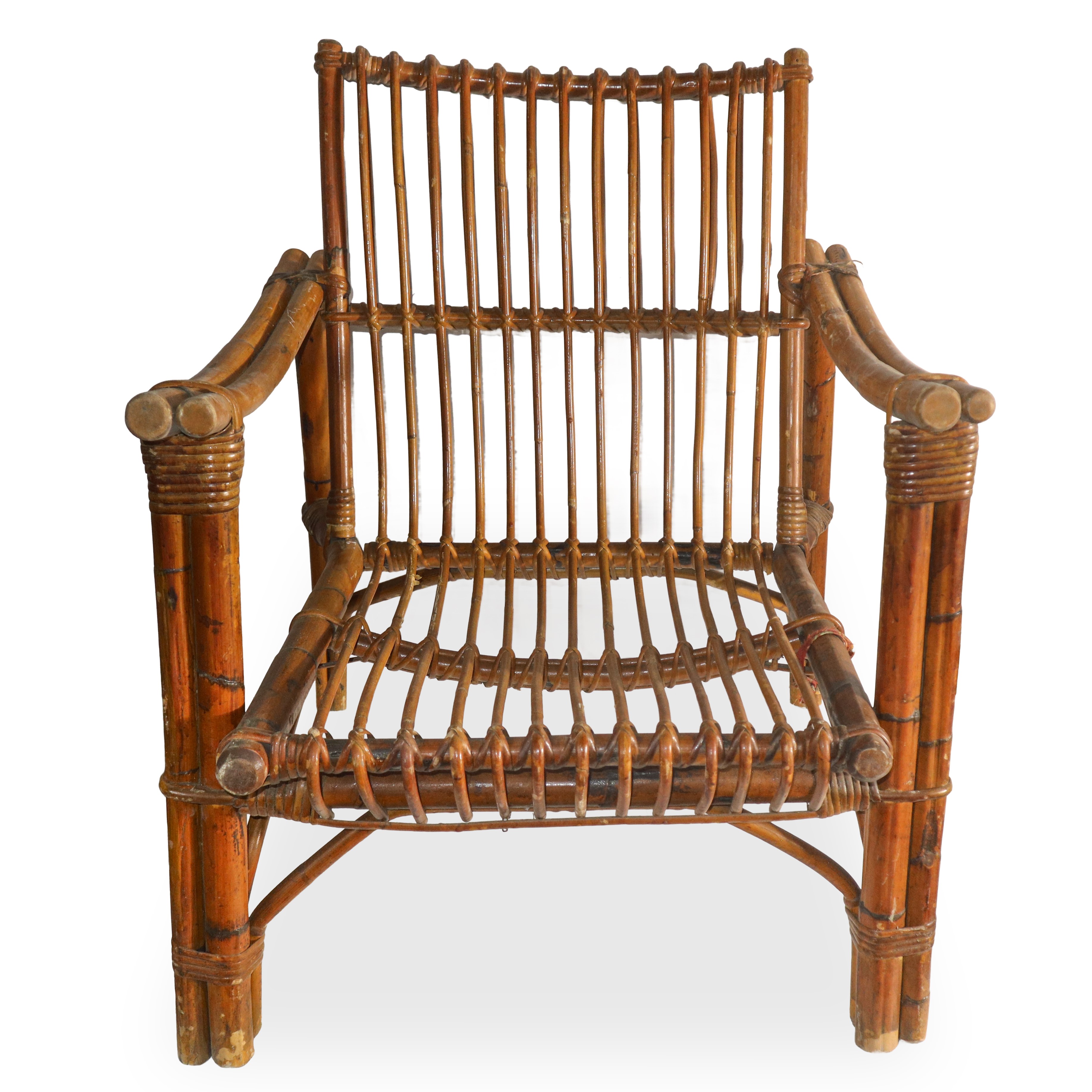 Coppia di poltrone in rattan color legno