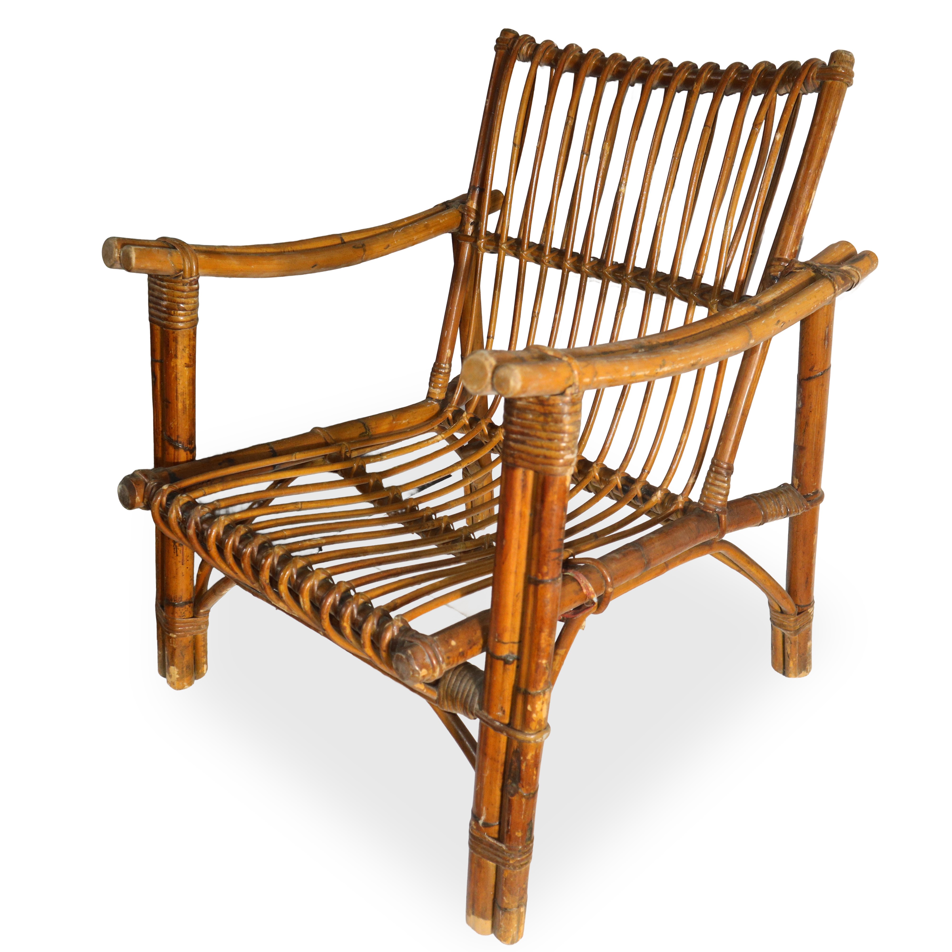 Coppia di poltrone in rattan color legno